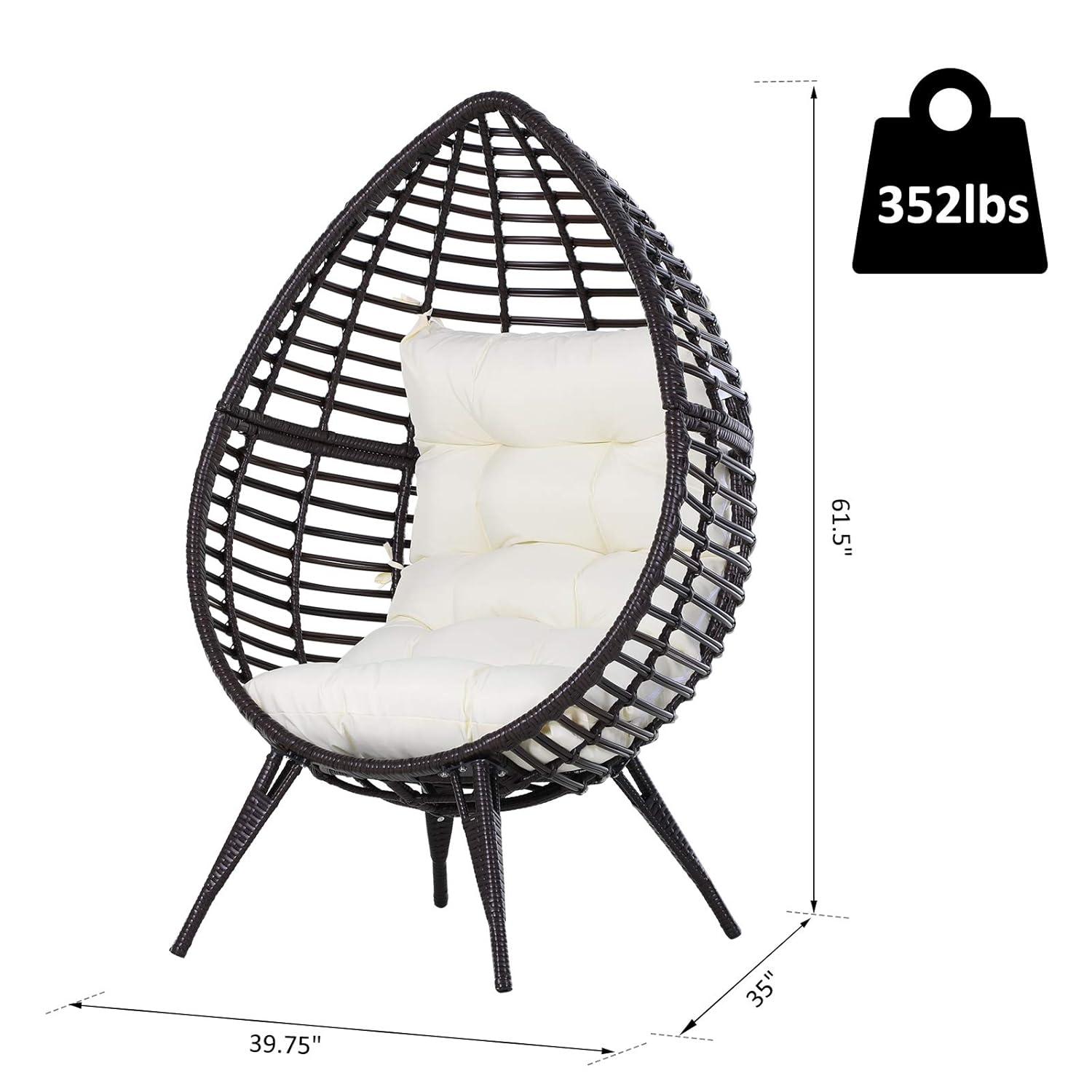 Outsunny Wicker Egg Chair, Oversized Indoor Outdoor Boho Lounge, Hand-Woven Water-Safe PE Rattan Furniture with Cushion, Beige