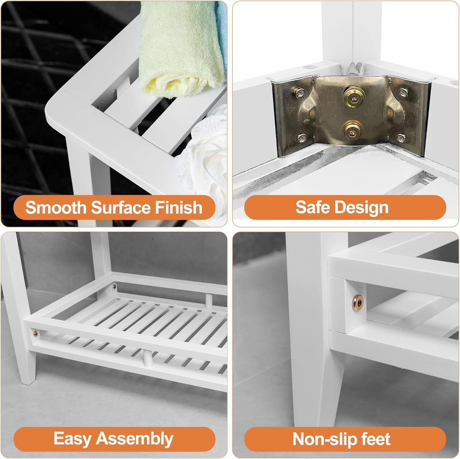 Zoopolyn Bamboo Shower Bench Seat with Storage Shelf Shower Stool Chair for Shaving Legs in Bathroom & Inside Shower Natural