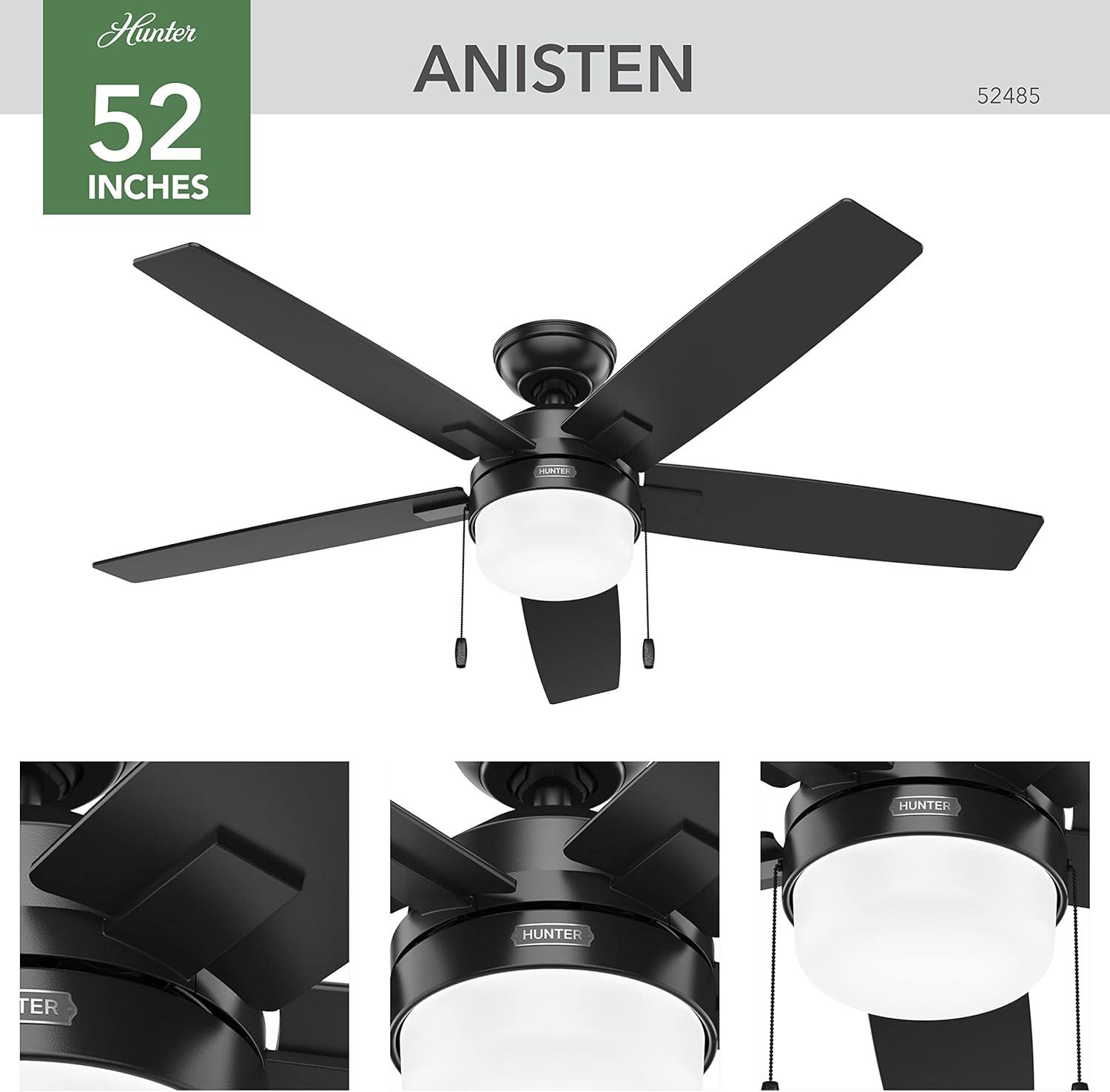 52" Anisten Ceiling Fan with LED Light Kit and Pull Chain - Hunter Fan