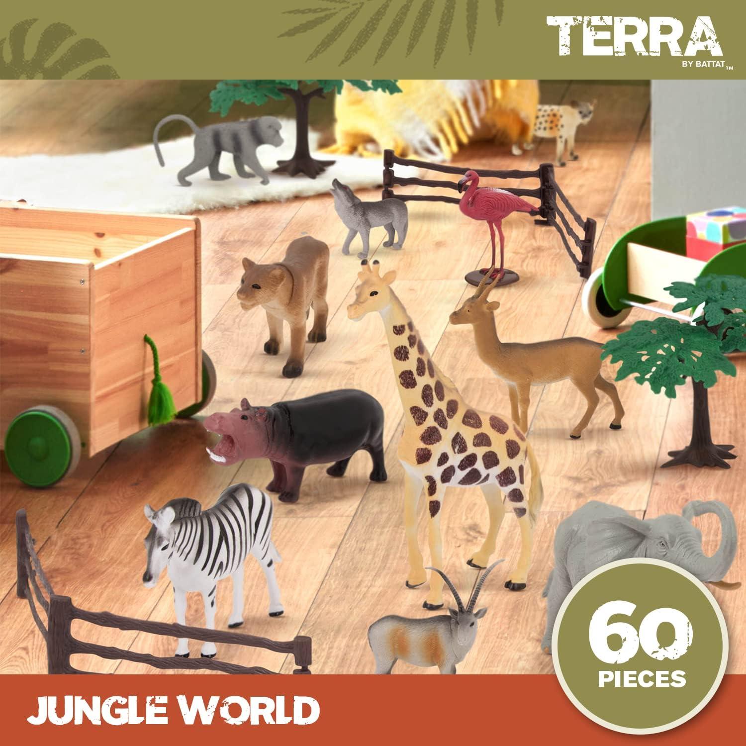 Terra by Battat – Jungle World – Assorted Miniature Jungle Animal Toy Figures for Kids 3+ (60Pc)