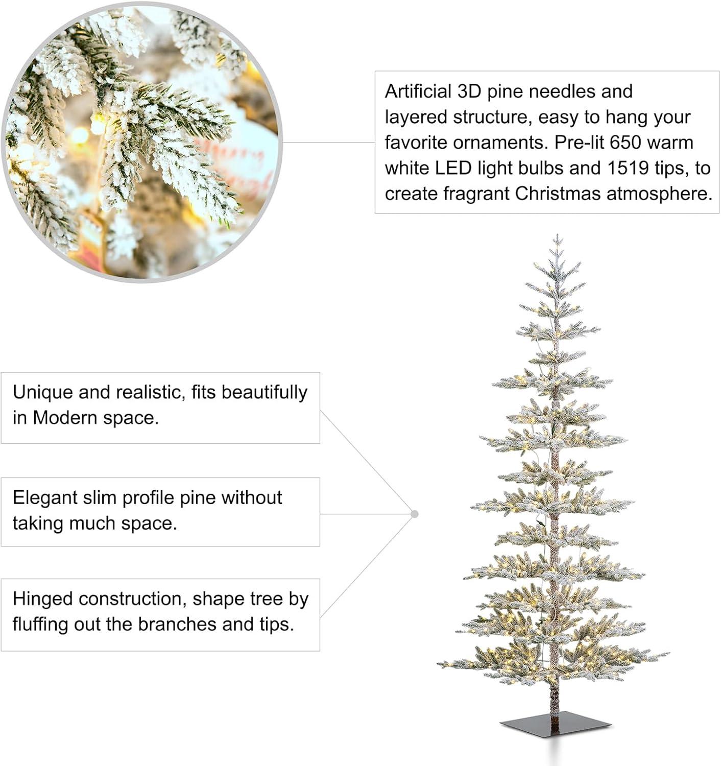 Glitz Design Glitzhome 9ft Deluxe Pre-Lit Flocked Pine Artificial Christmas Tree with 650 Warm White