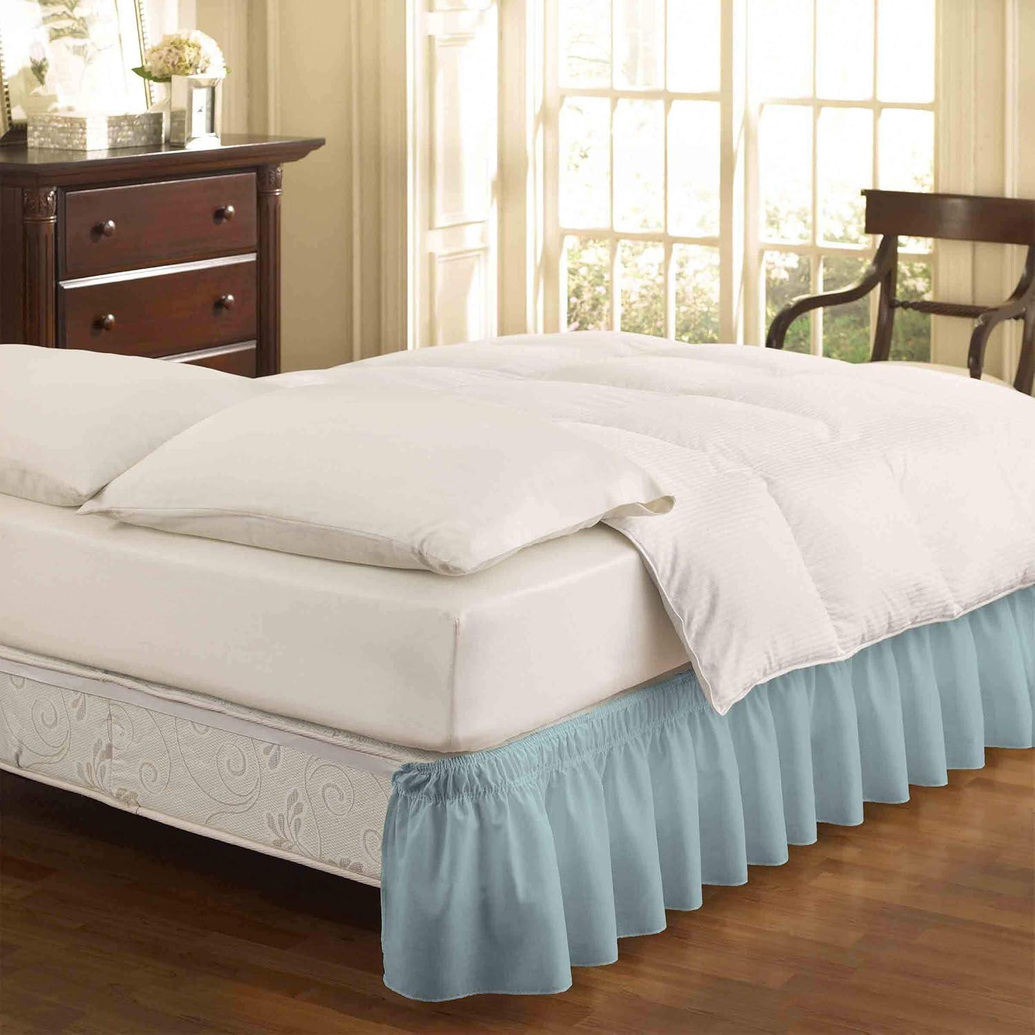 Spa Blue Cotton Polyester Ruffled King Bed Skirt