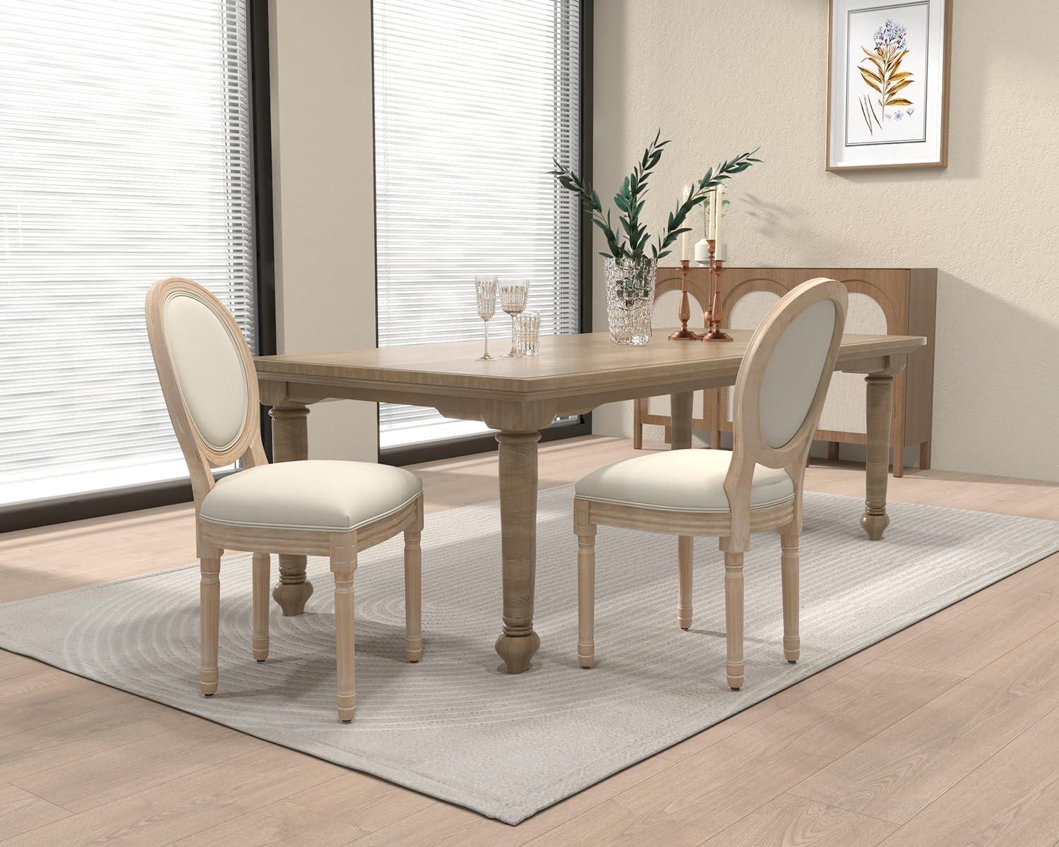 French Country Dining Chairs Set of 4, Cream Kitchen & Dining Room Chairs Set of 4, Ivory Linen Upholstered Dining Chairs, Wood Legs, Sillas De Comedor (Fabric, Beige, 4Pcs)