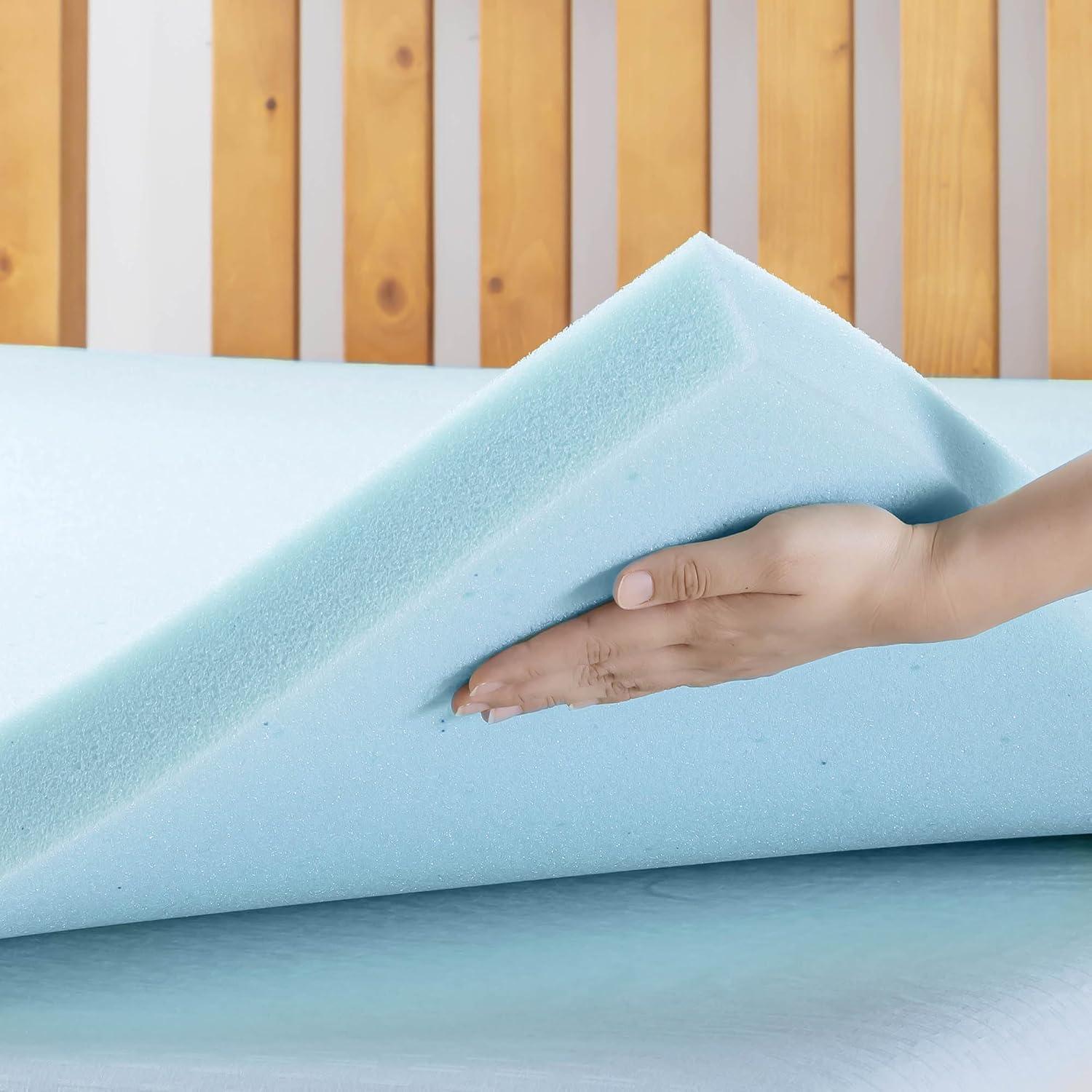 Queen Blue Gel Infused Memory Foam Mattress Topper