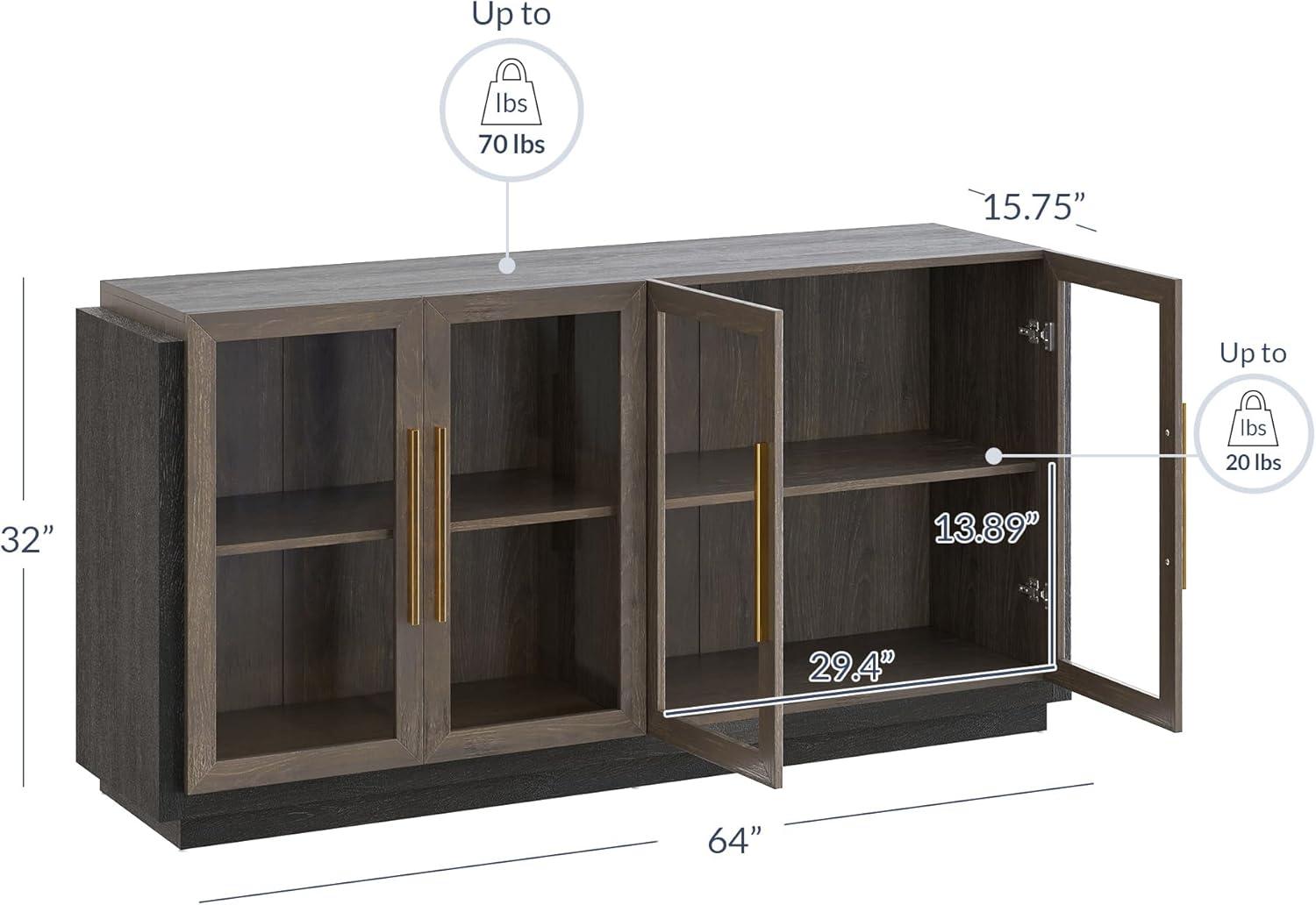 BELLEZE Sideboard Buffet Cabinet, Modern Wood Glass-Buffet-Sideboard with Storage, Console Table for Kitchen, Dinning Room, Living Room, Hallway, or Entrance - Brixston (Brown)