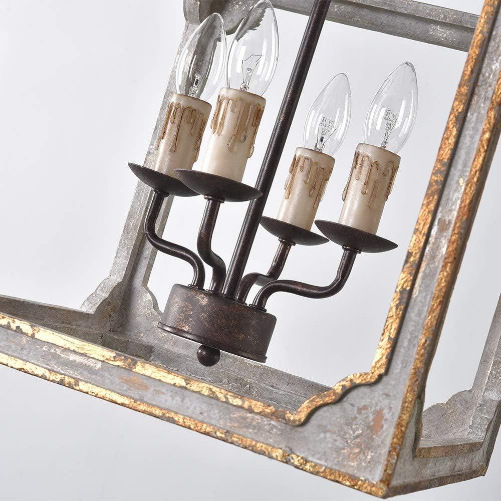 Homary 4-Light French Antique Gray Electric Suare Lantern Pendant Chandelier