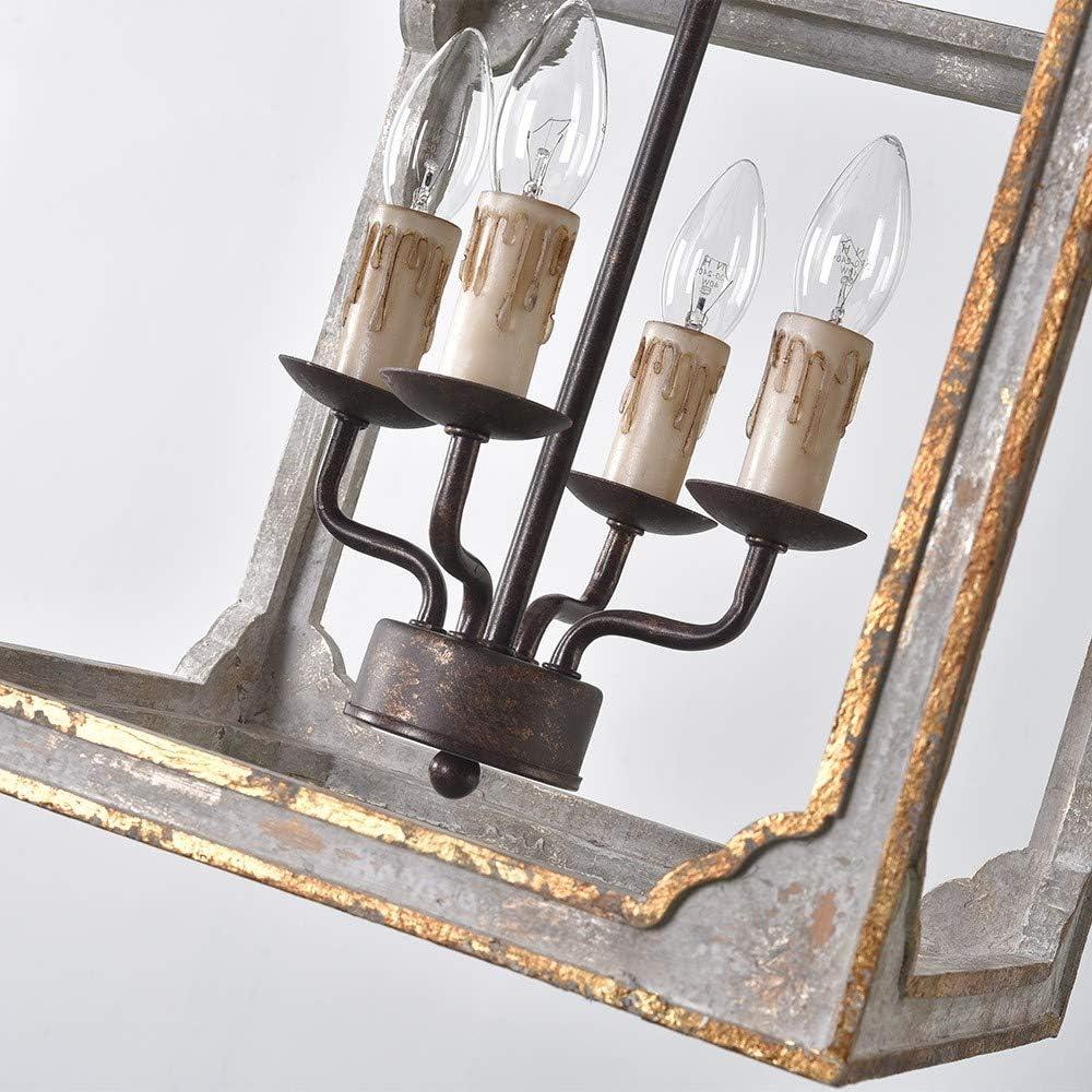 Homary French 4-Light Lantern Chandelier Square Candelabra Pendant Light in Antique Gray