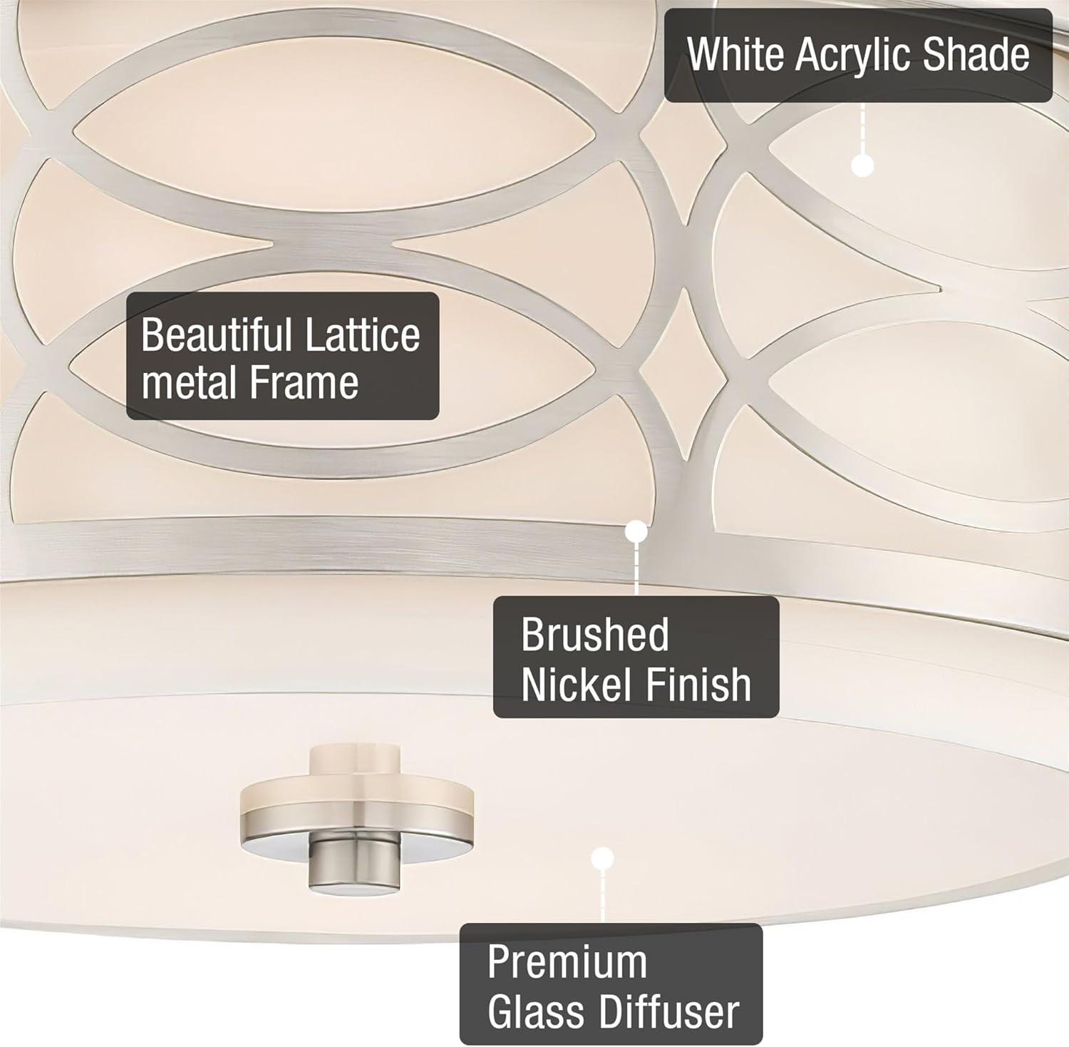 Kira Home Sienna 15" 3-Light Semi Flush Mount Ceiling Light, White Fabric Shade + Glass Diffuser, Brushed Nickel Finish