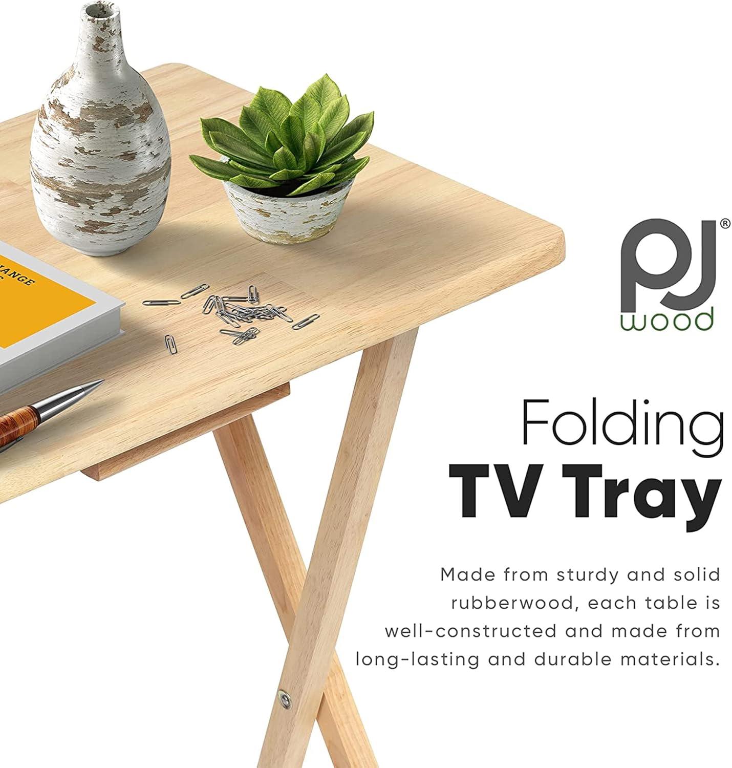 PJ Wood Folding TV Tray Tables with Compact Storage Rack, 5 Piece Set