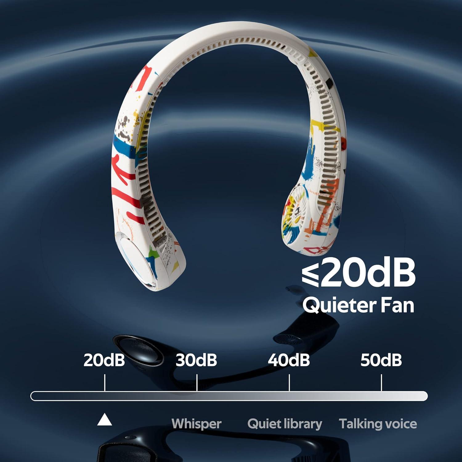 Portable Neck Fan, Hands Free Bladeless 360° Cooling Personal Fan,Wearable Quiet Fan for Outdoor Indoor, Gifts for Men Women, 4000mAh Battery Operated, USB Rechargeable, 3-Speeds(Black Graffiti)