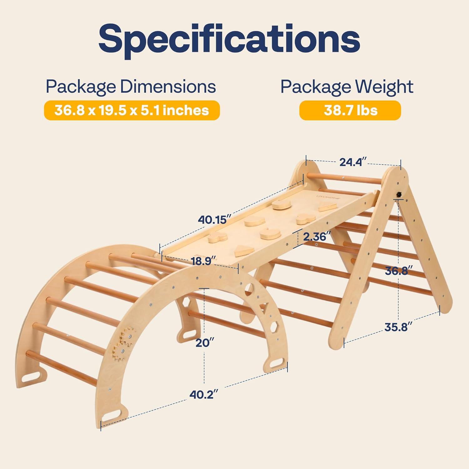 Natural Wooden 8-in-1 Pikler Triangle Climbing Set