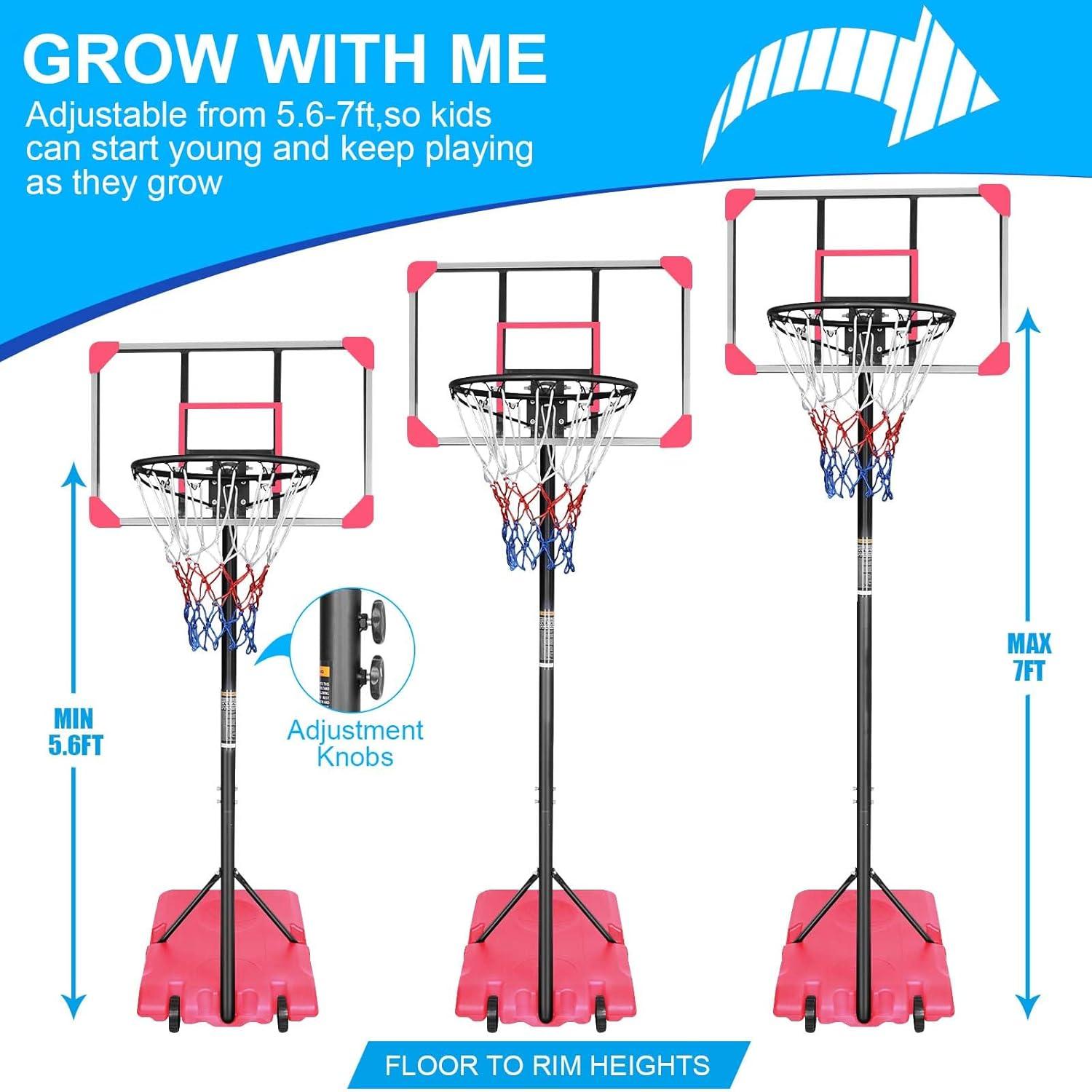 Pink Adjustable Portable Basketball Hoop with Polycarbonate Backboard