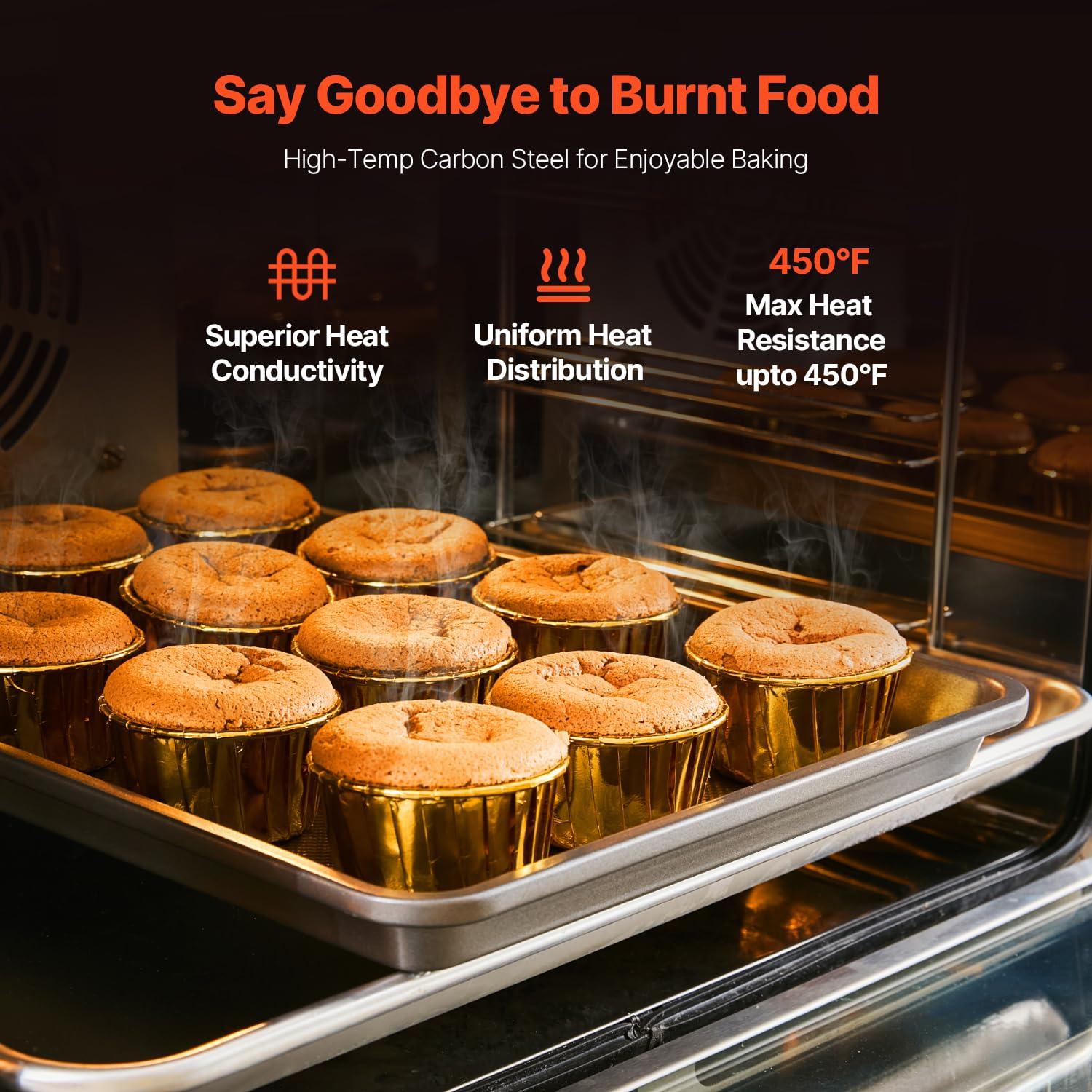 VEVOR Baking Pans Set, 3-Piece, Ultra Thick Nonstick Carbon Steel Cookware Sheets & Trays, Stackable Kitchen Oven Bakeware Cooking Sets, Easy to Clean, for Baking Cookie Cake Muffin Bread