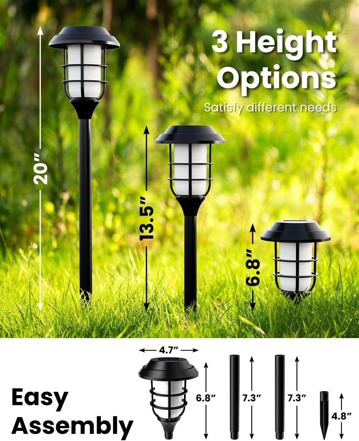 6-Pack Black Solar LED Pathway Torch Lights with Flickering Flame