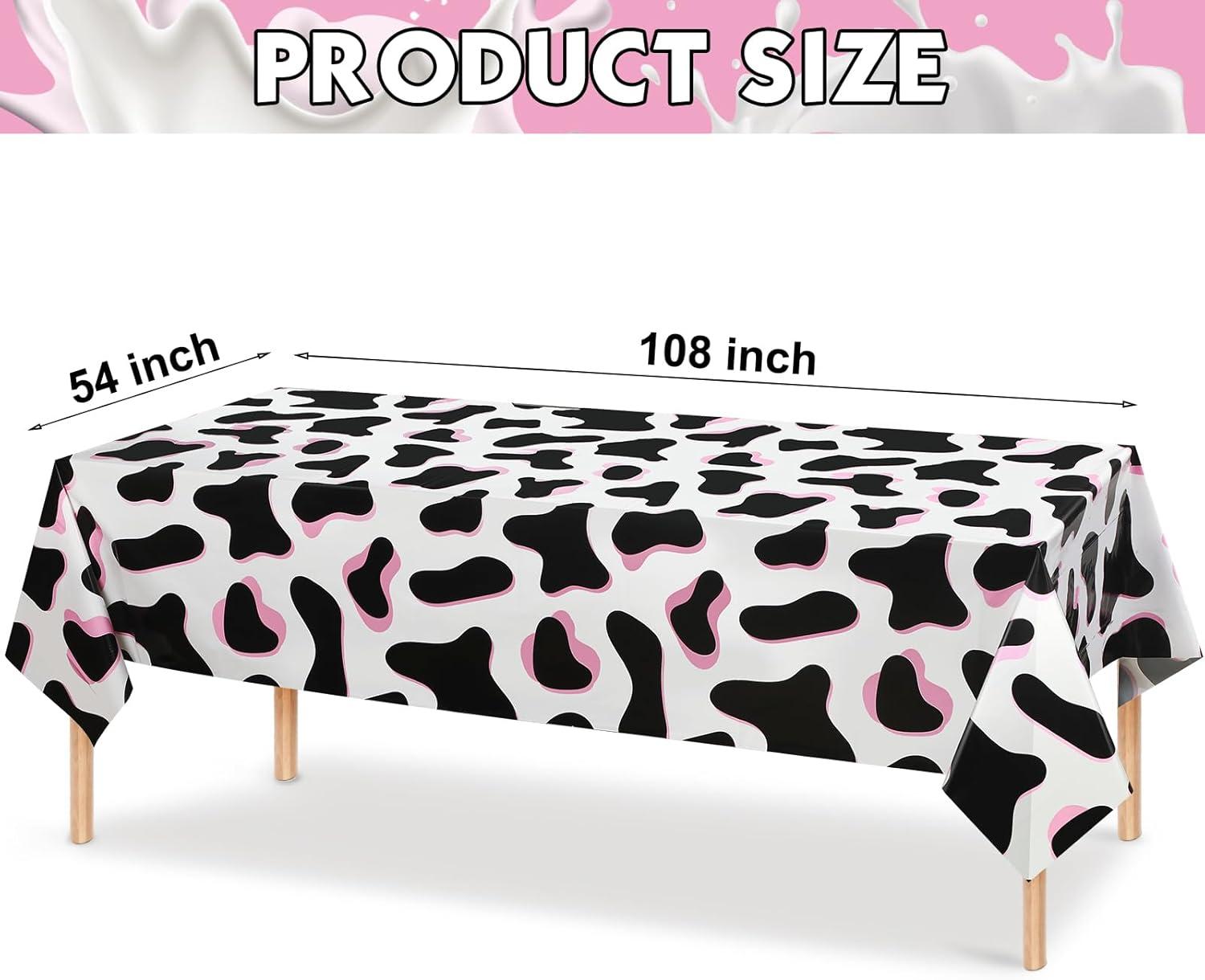Tiamon 3 Pcs Pink Cow Print Tablecloth 108 x 54 Inch Birthday Party Table Cloth Disposable Plastic Cover for Disco Pink Cowgirl Decorations Supplies