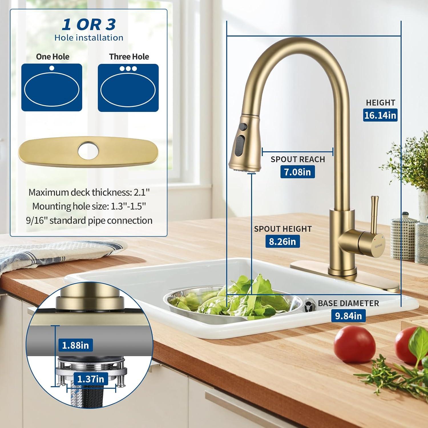 GAGALIFE Single Handle Pull Down Sprayer Kitchen Faucet High Arc Stainless Steel Faucet with 3-Function Sprayer JJL-CL-PT-SDP-G