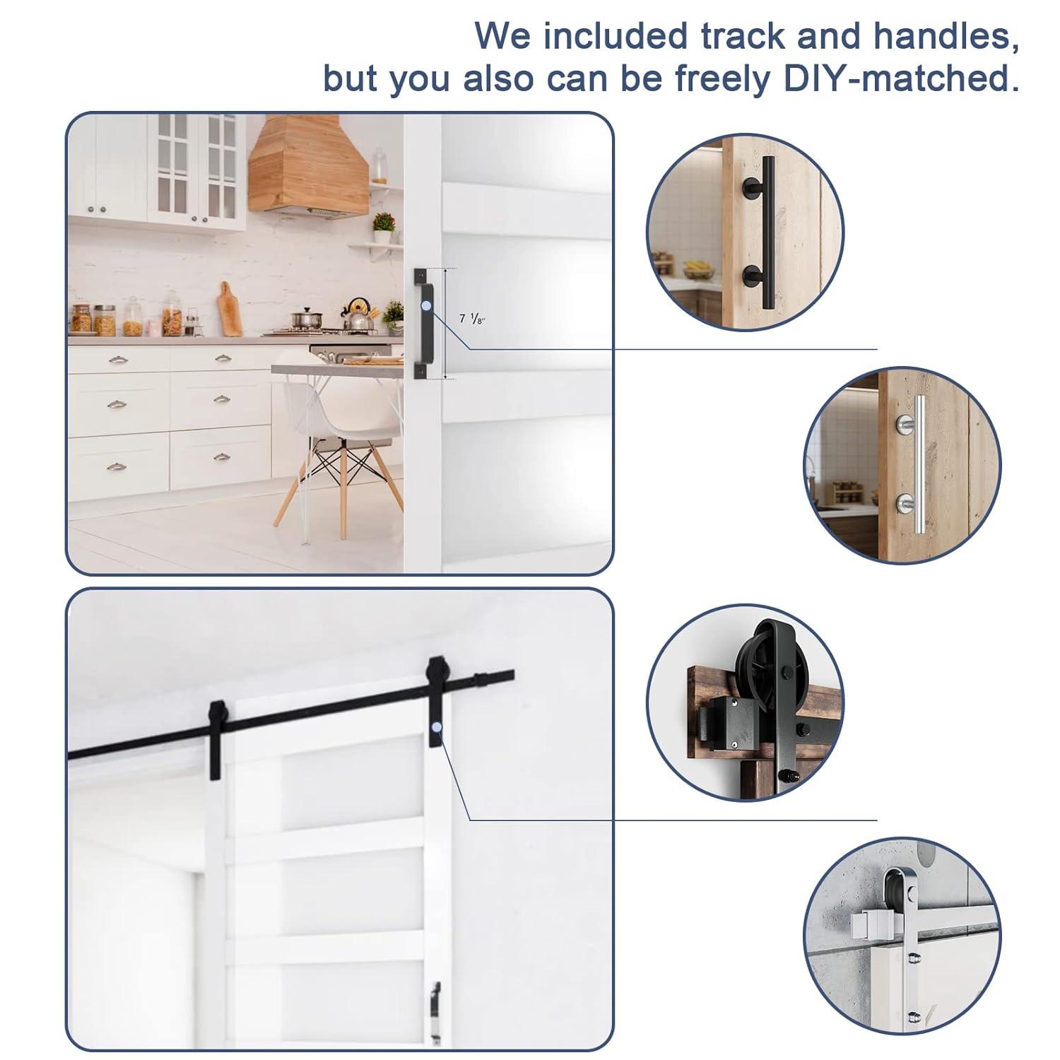 JUBEST Tempered Frosted Glass Barn Door with Installation Hardware Kit and Handle, Wood Sliding Barn Door