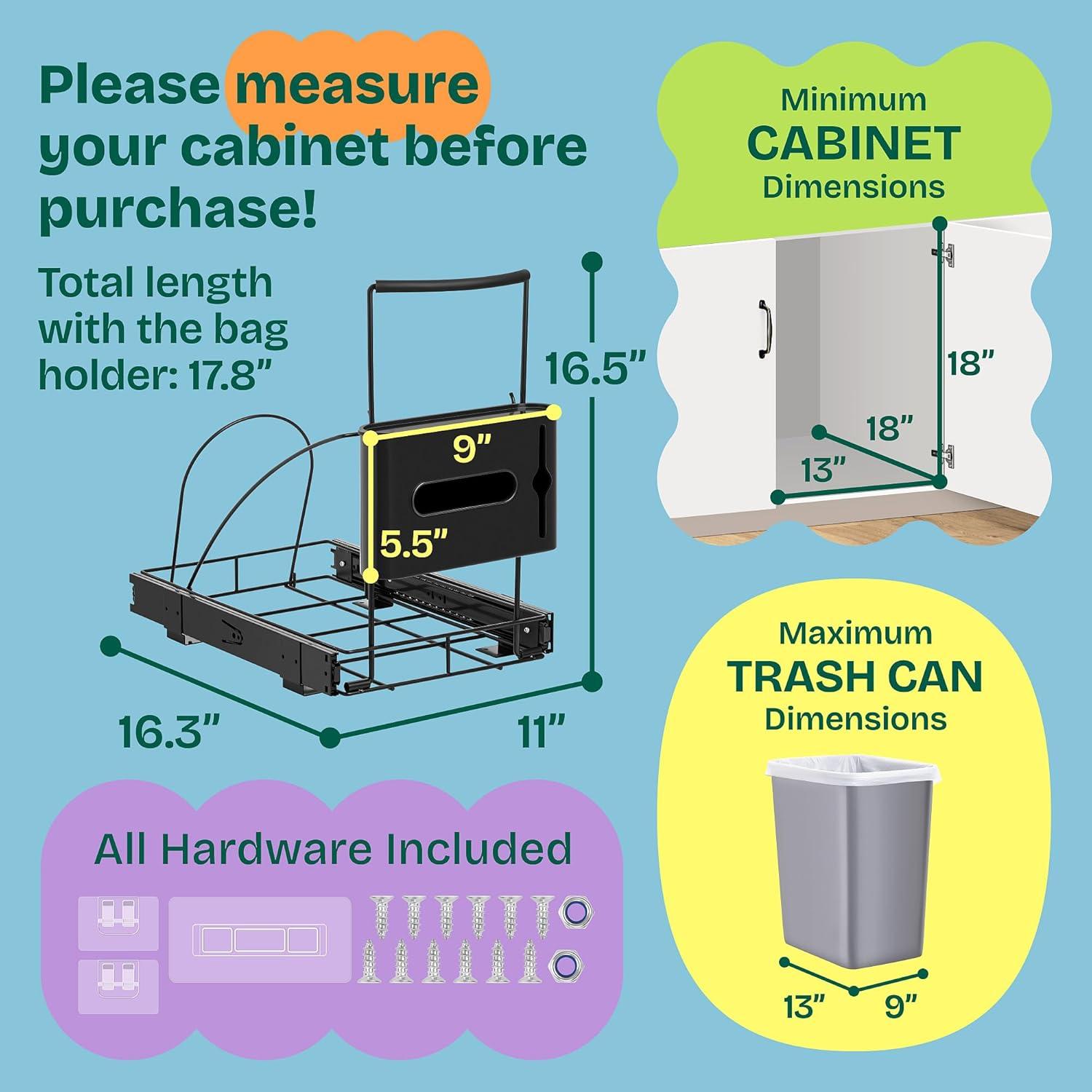 Black Steel Pull-Out Under Cabinet Trash Can Slider