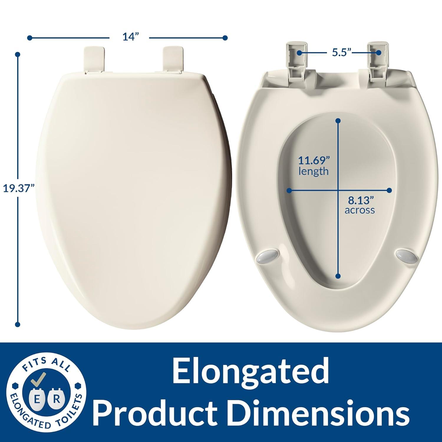 Bemis Aurora Slow Close Toilet Seat, Easy Clean Hinges and Adjustable Perfect Fit Plastic Seat, Made in USA, Elongated, Biscuit