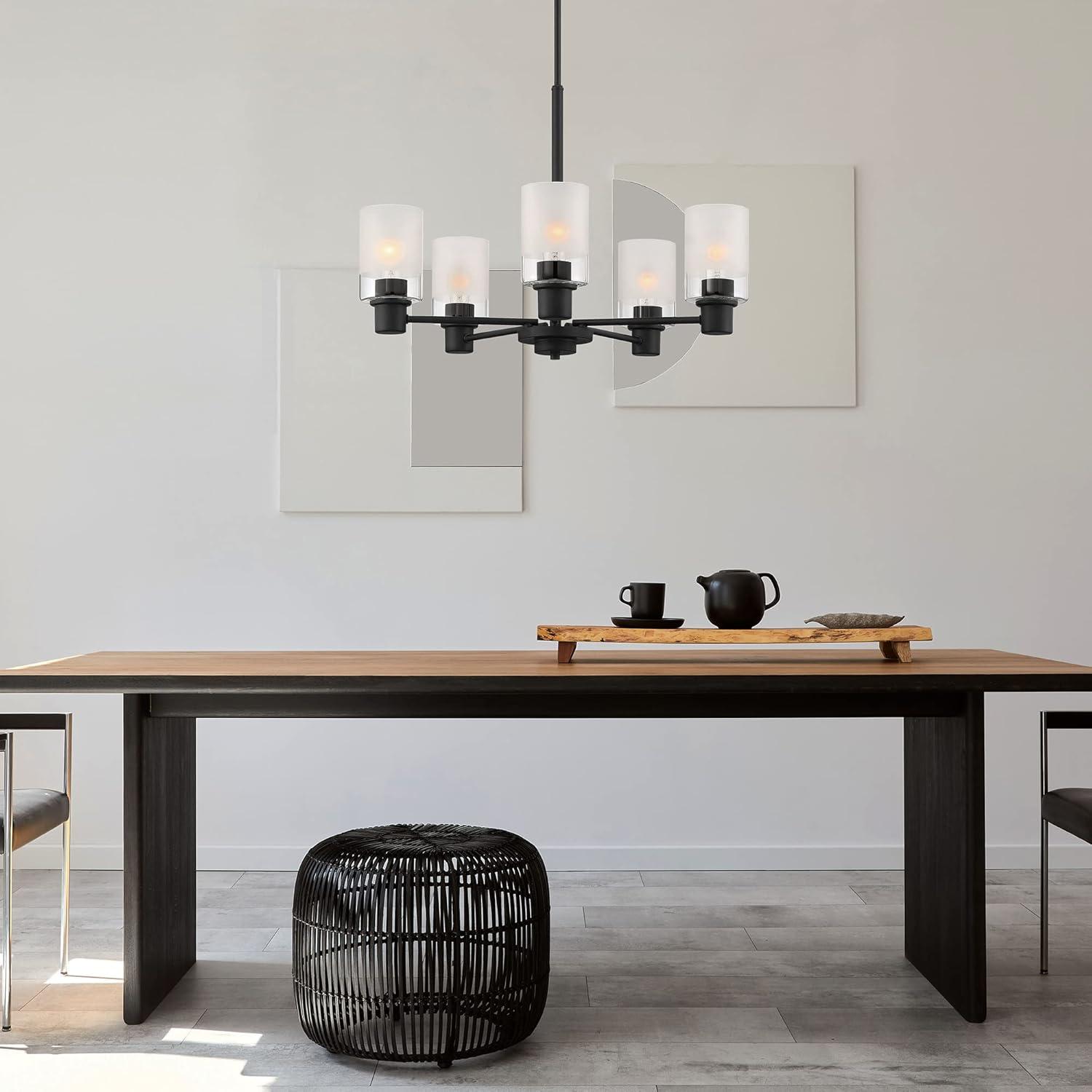 Matte Black Steel 5-Light Chandelier with Clear Glass Shades