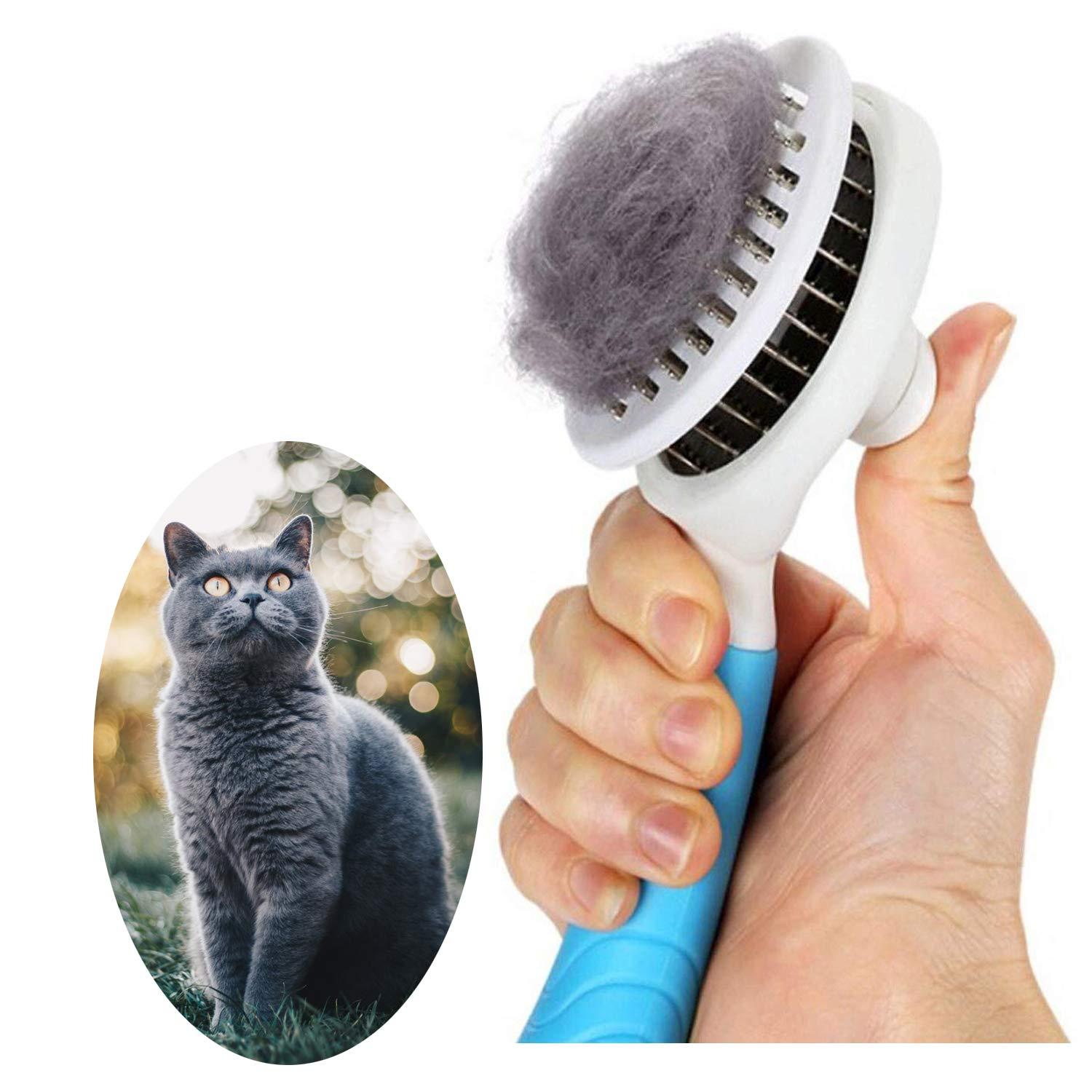 Blue Self-Cleaning Slicker Brush for Dogs and Cats