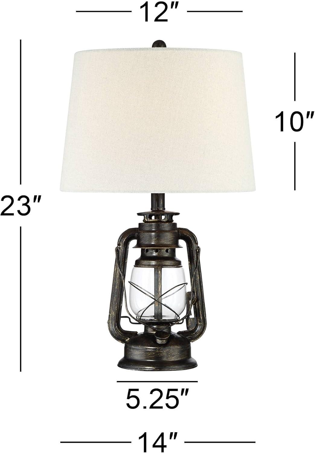 Franklin Iron Works Murphy 23" High Miner Lantern Small Industrial Accent Table Lamps Set of 2 Brown Weathered Bronze Finish Metal Living Room Bedroom