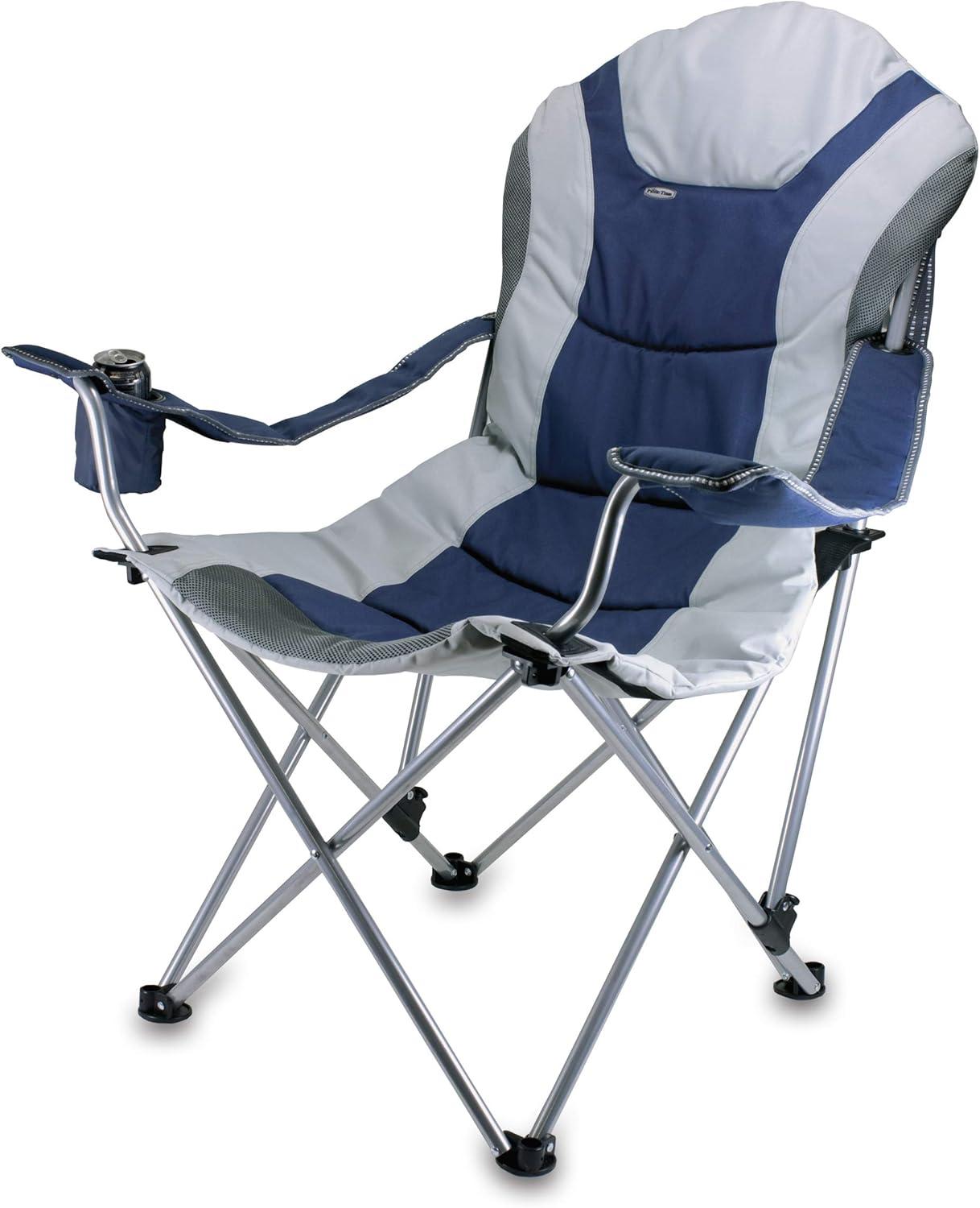 Picnic Time Reclining Camp Chair with Storage Tote, Navy