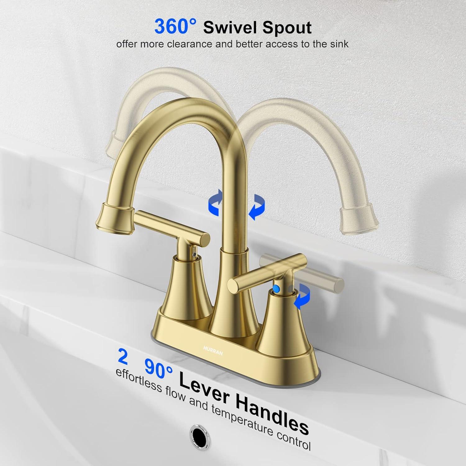 4-Inch Brushed Gold Stainless Steel Bathroom Faucet Set