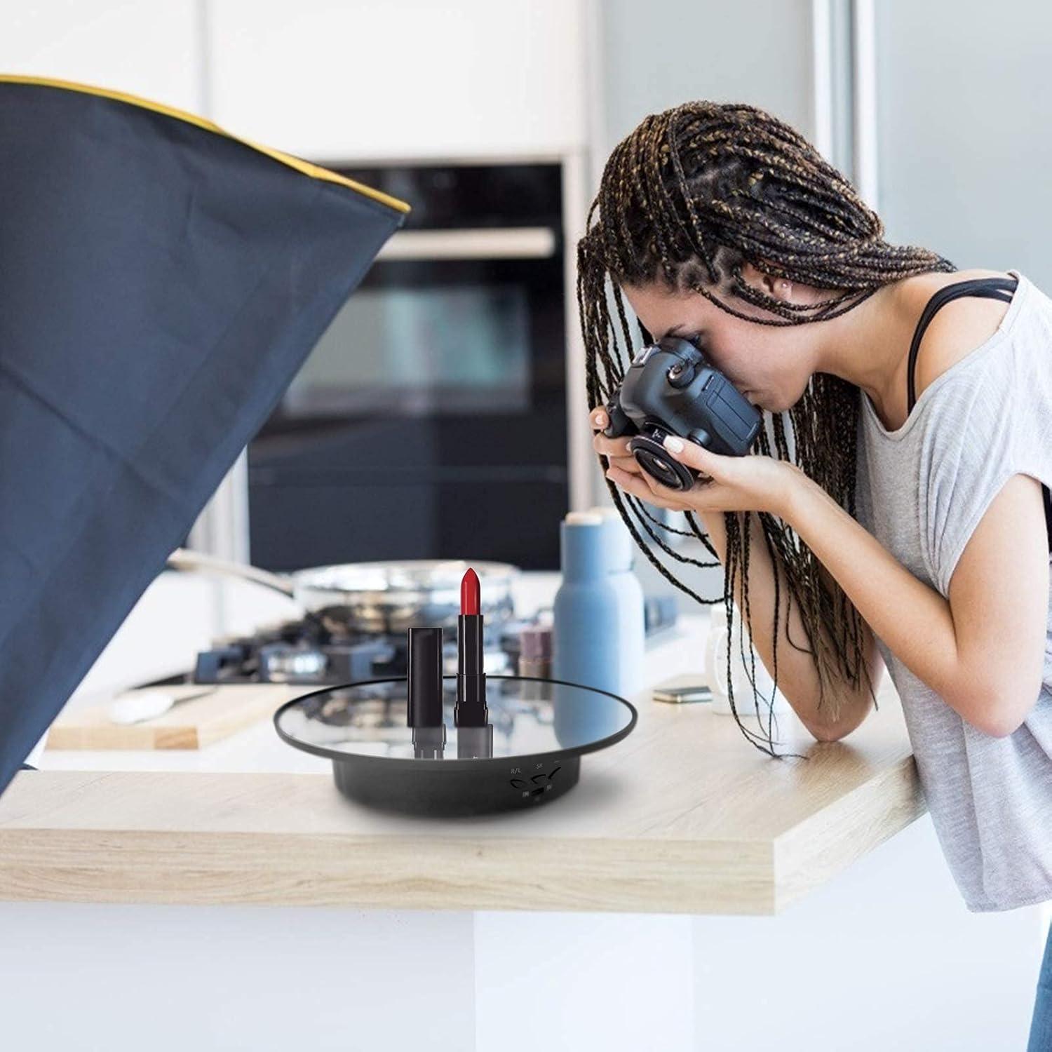 Motorized Rotating Display Stand, 7.87inch /17.6LB Load，Mirror Covered 360 Degree Turntable Display Stand for Photography Products and Shows, Max Load 8KG/ 20CM Video Show(Black)