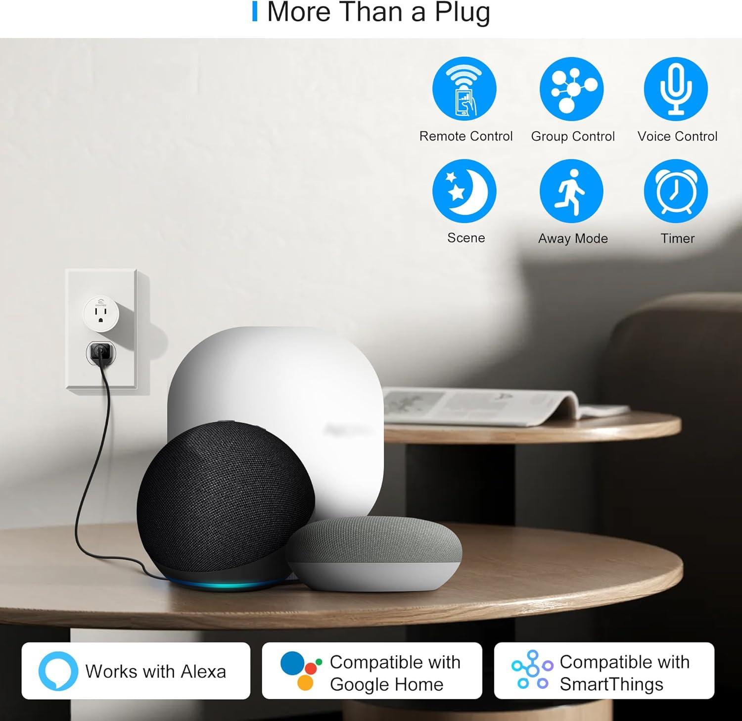 EIGHTREE Smart Plug 2025 Upgrade to 15A, Bluetooth & Wi-Fi Outlet Plug Dual Connection, Voice Control, Remote Control Outlet Timer Indoor, Smart Plugs That Work with Alexa & Google, 2.4GHz Wi-Fi Only