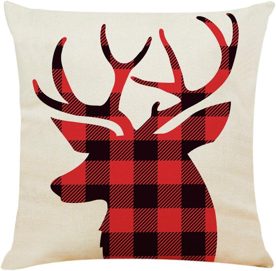 Christmas Red and Black Plaid Cotton Linen Embroidered Euro Pillow Covers