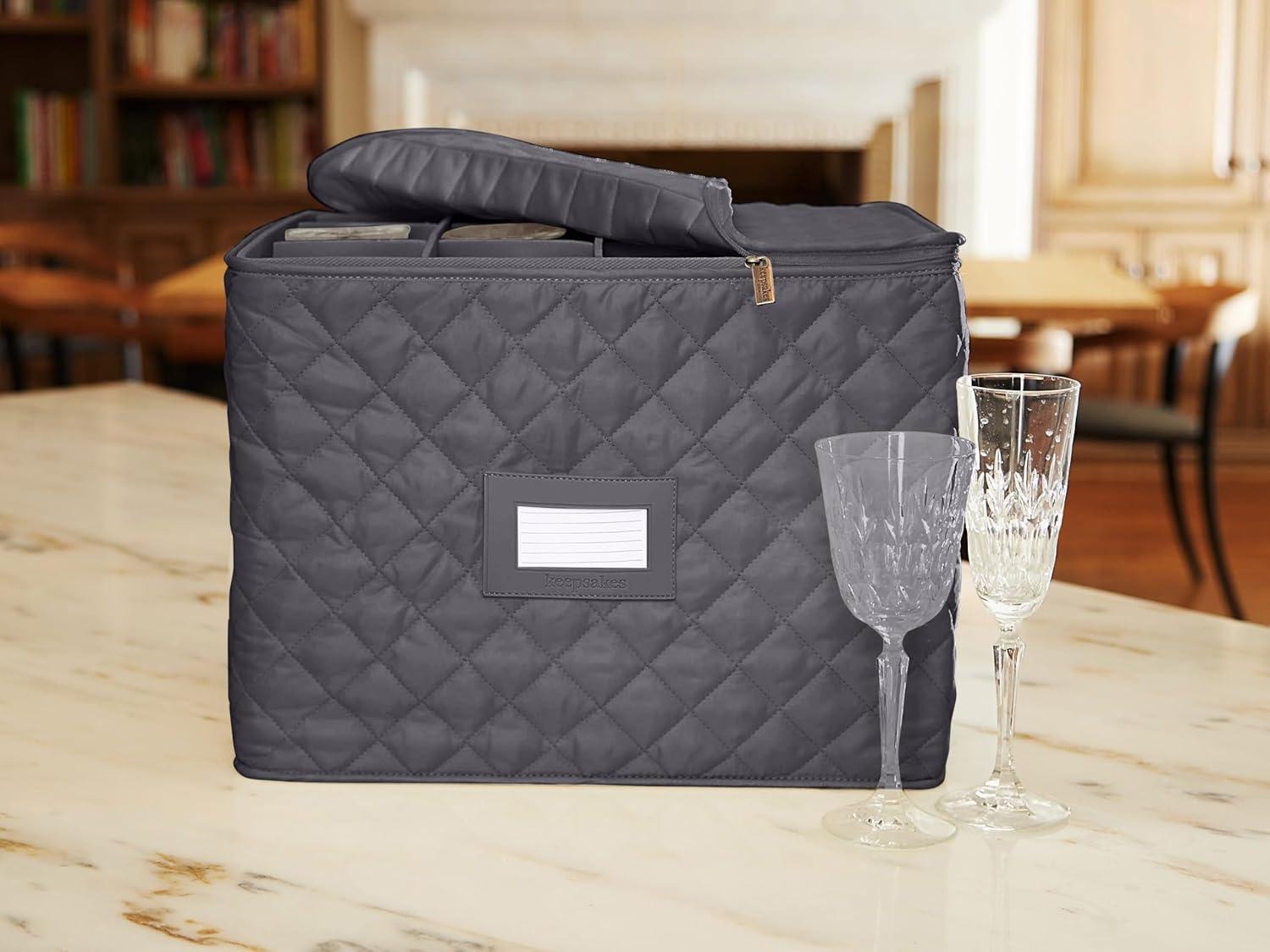 Covermates Keepsakes - Adjustable Glassware Storage - Padded Protection - ID Window - Stain Resistant - Machine Washable - China Storage, Slate