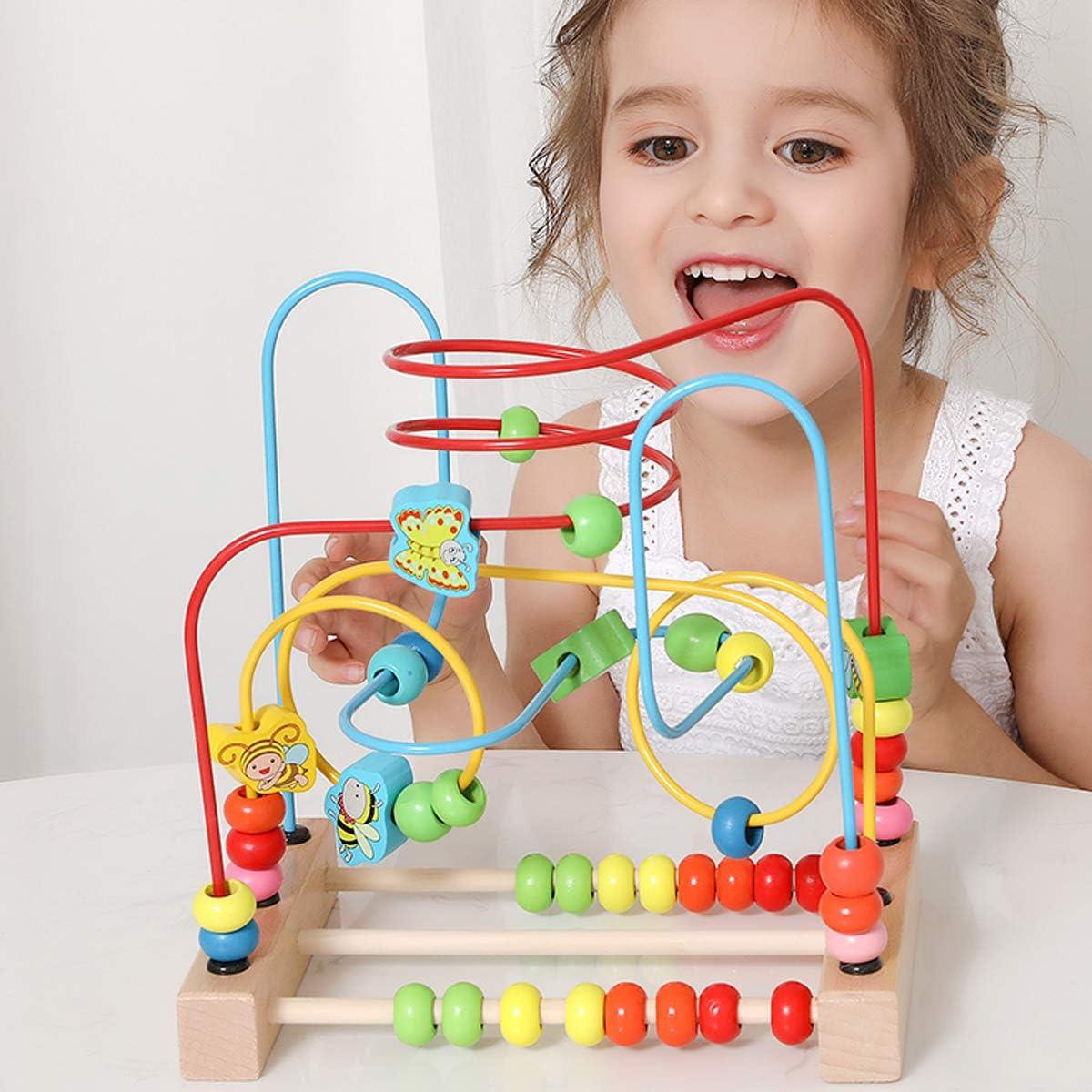 Colorful Wooden Bead Maze Roller Coaster Toy