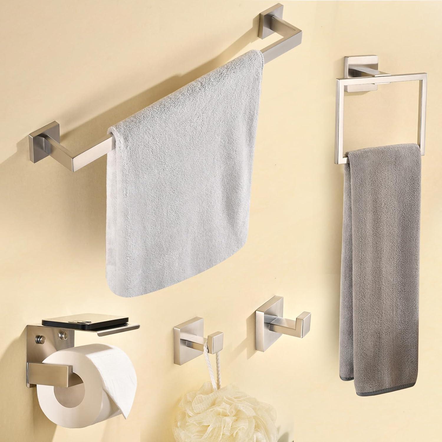 Brushed Nickel 5-Piece Modern Bathroom Hardware Set