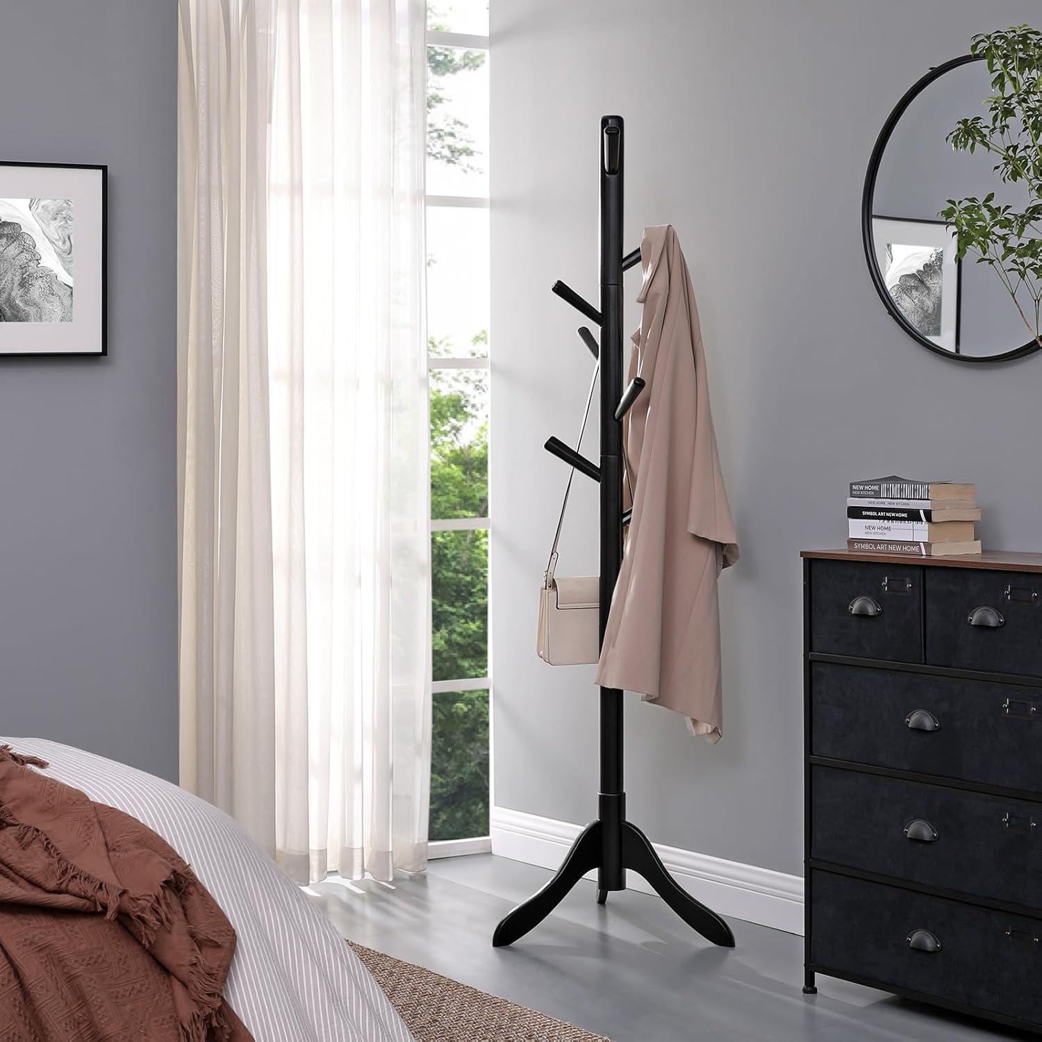 Coat Rack Free Standing, Coat Stand, Hall Coat Tree with 8 Hooks, Black