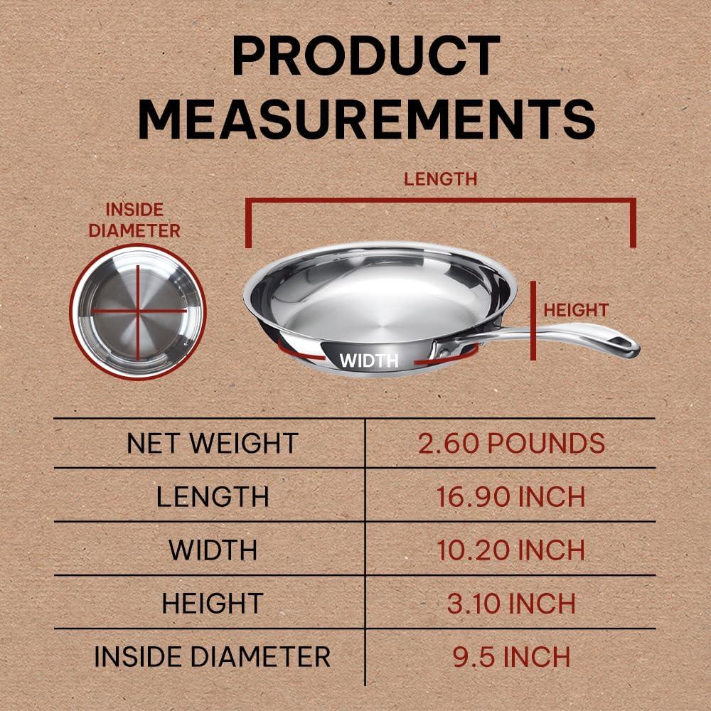 Alva 9.5" Stainless Steel Nonstick Frying Pan Skillet