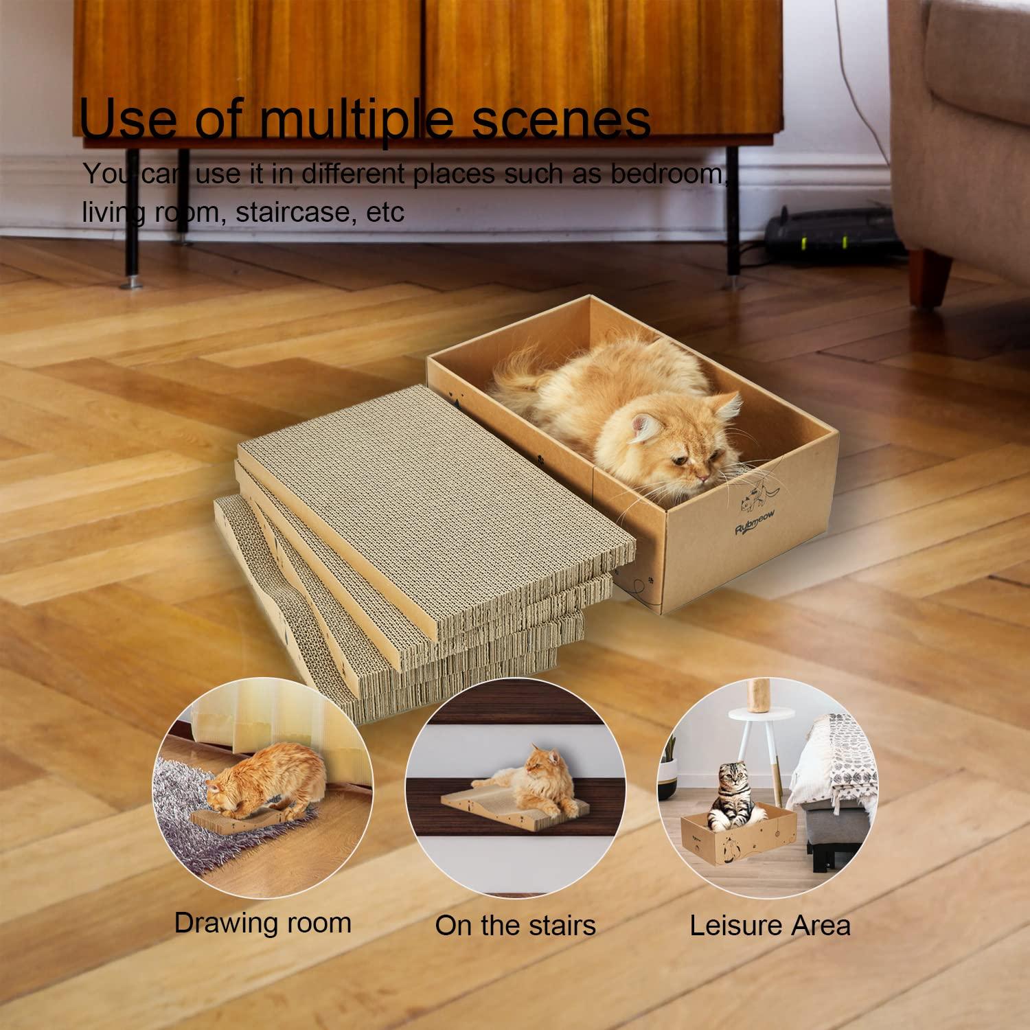 Cat Scratcher Cardboard Scratch Pad Box for Indoor Cats,5pcs Scratching Board Bed Reversible Durable,with Catnip