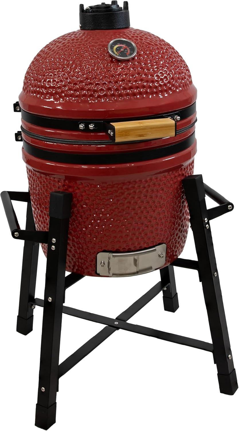 Red Ceramic Kamado Egg Grill with Smoker and Stand