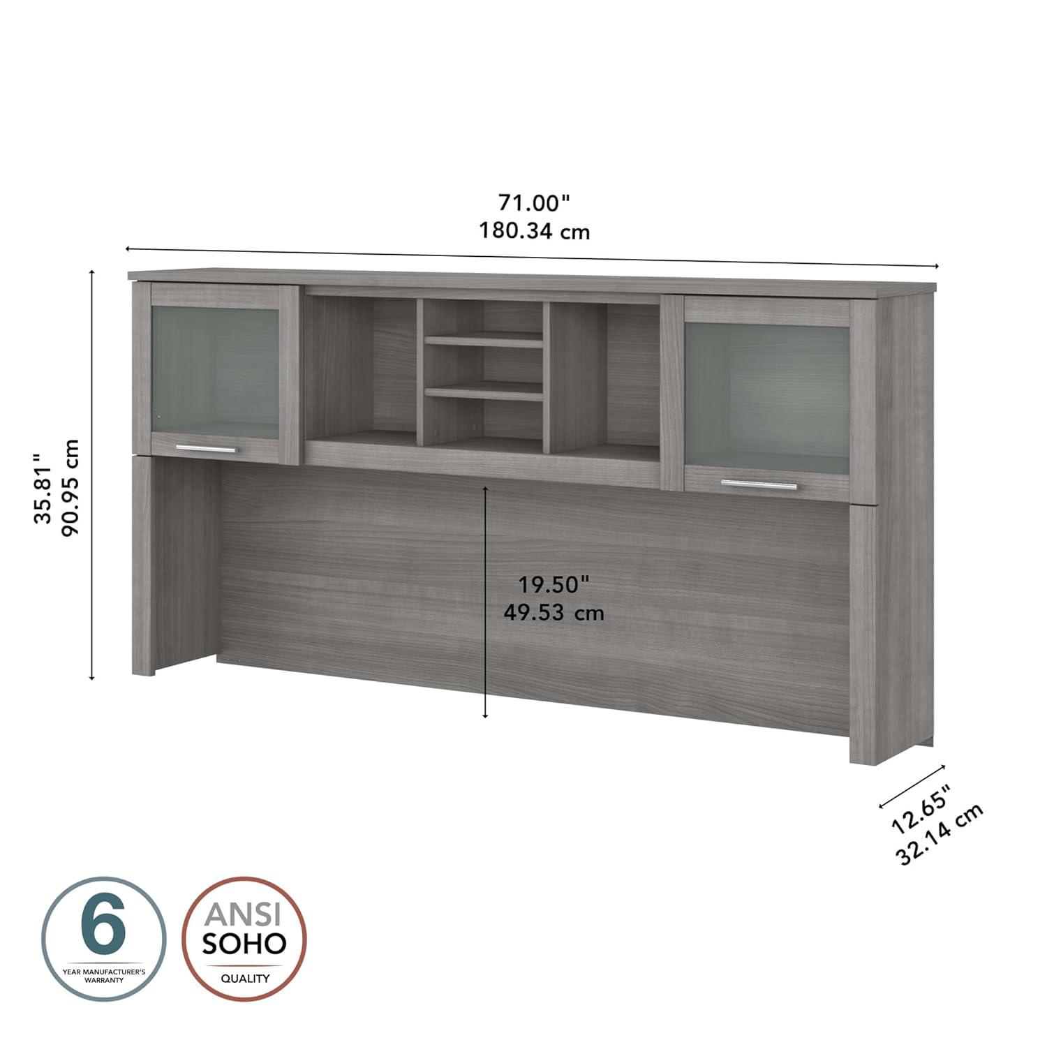 Bush Furniture Somerset 72in 2-Door Hutch with Cubbies in Platinum Gray Finish - fits on 72W L Desk or 72W Office Desk (sold Separately)