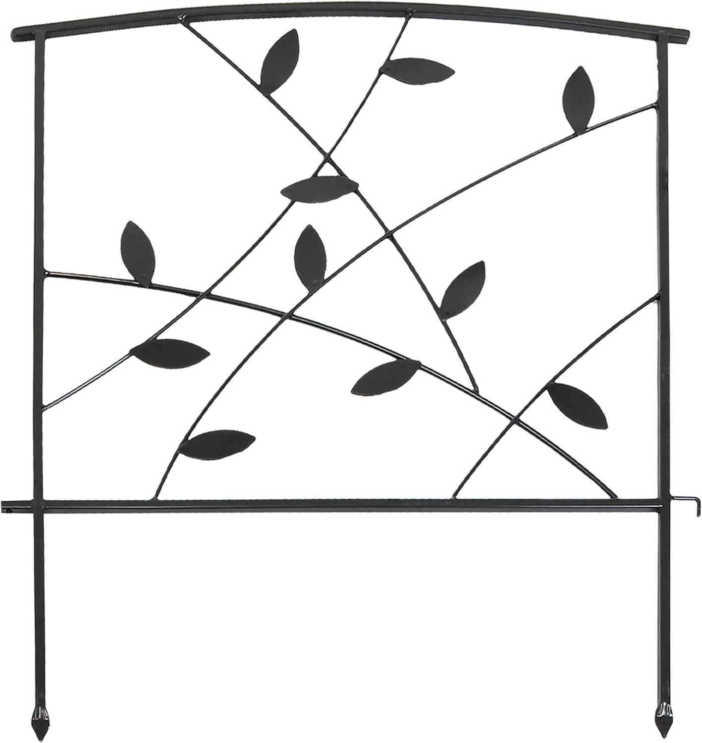 Sunnydaze Outdoor Lawn and Garden Metal Modern Leaves and Vines Decorative Border Fence Panel Set - 10' - Black - 5pk