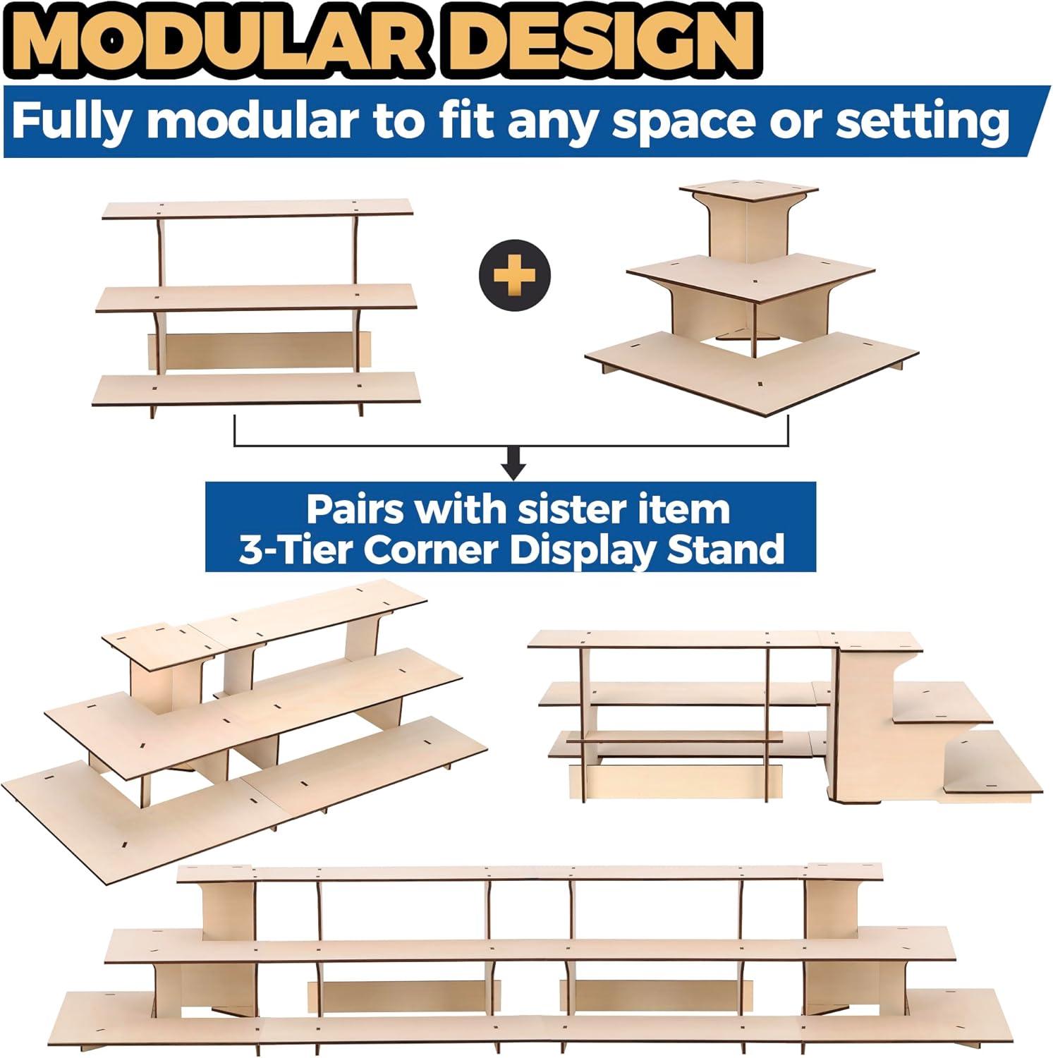 Storage Standard 3 Tier Shelf Wooden Display Stand Straight Display Shelf for Vendors 16 x 12 x 9 Inch