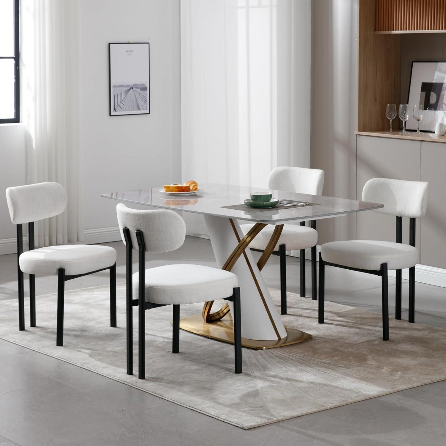 CONCETTA Dining Chairs Set of 4, Kitchen Chairs with Curved Backrest & Metal Legs, Mid Century Modern Round Dining Room Chairs for Vanity, Living Room,Beige