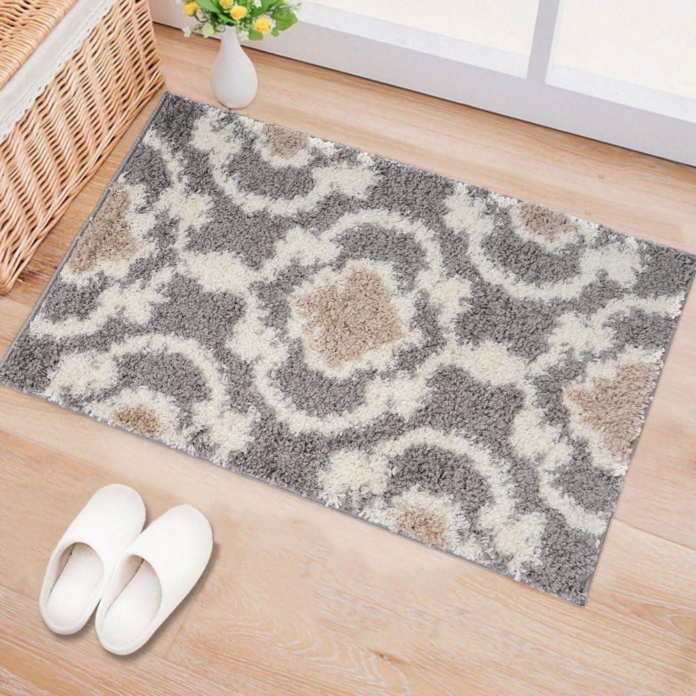 World Rug Gallery Cozy Moroccan Trellis Shag Area Rug - Gray 2' x 3'
