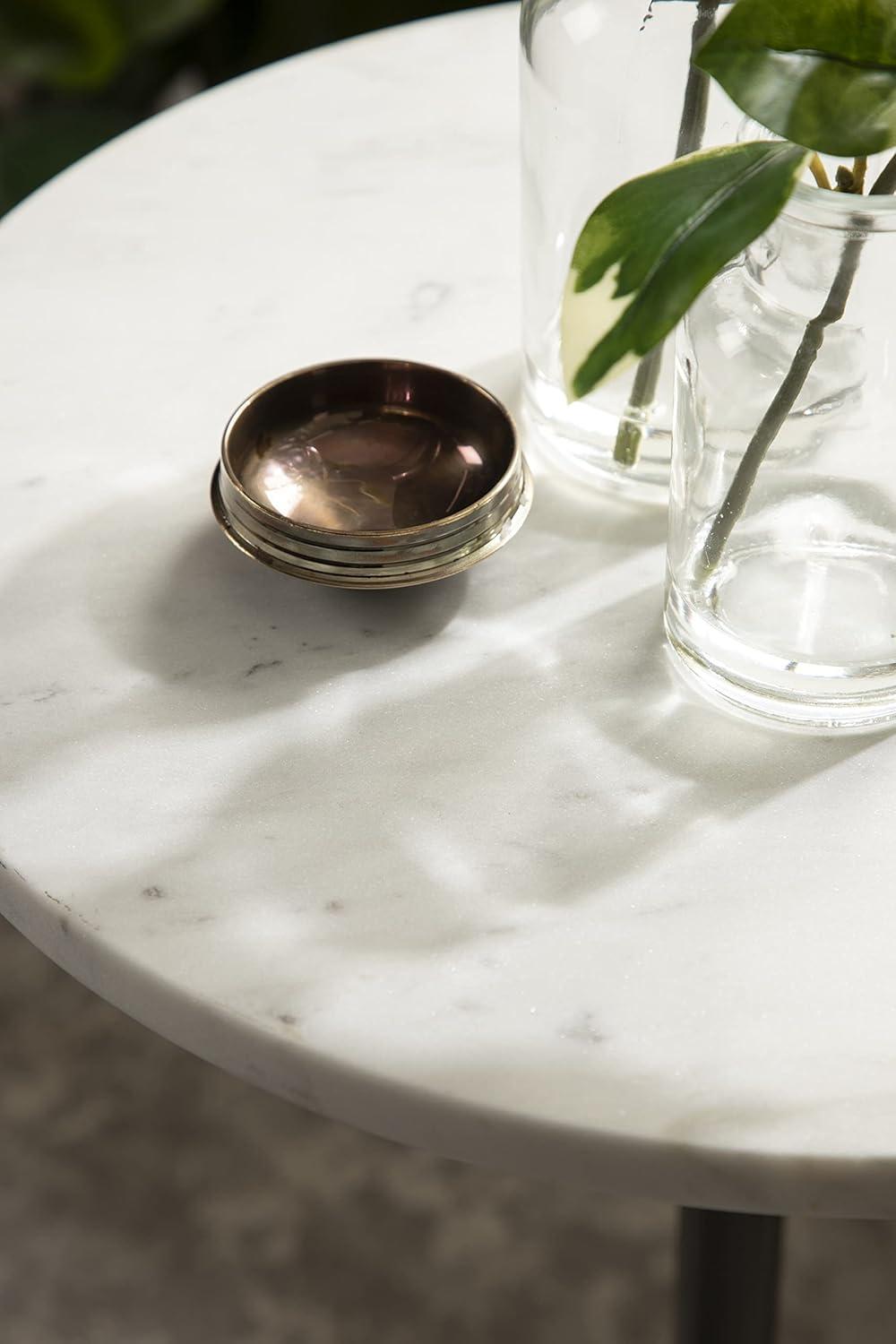 Tira 17" Pewter and White Marble Round Side Table