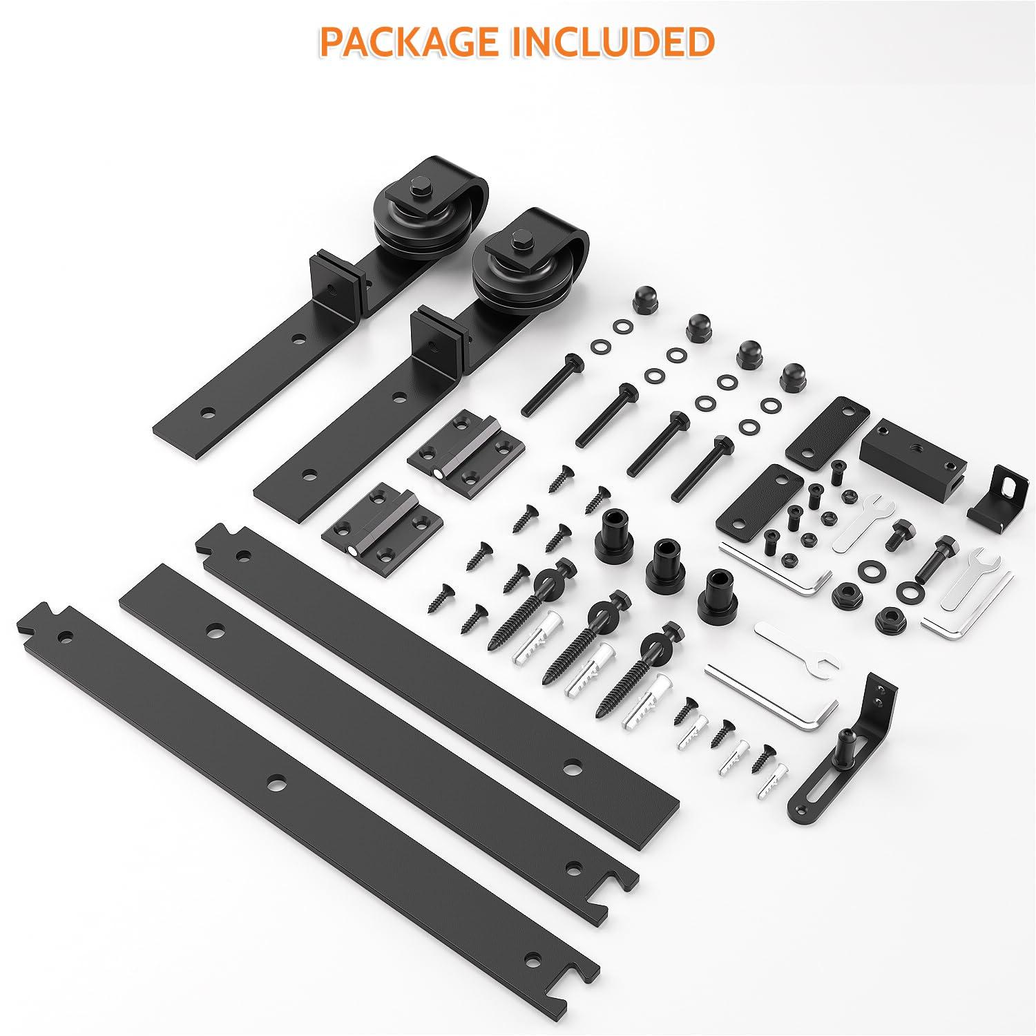 SKYSEN 36" Bifold Barn Door Hardware Kit - Space Saving Folding Design, Corrosion-Resistant Black Spraying（bifold-36-2）
