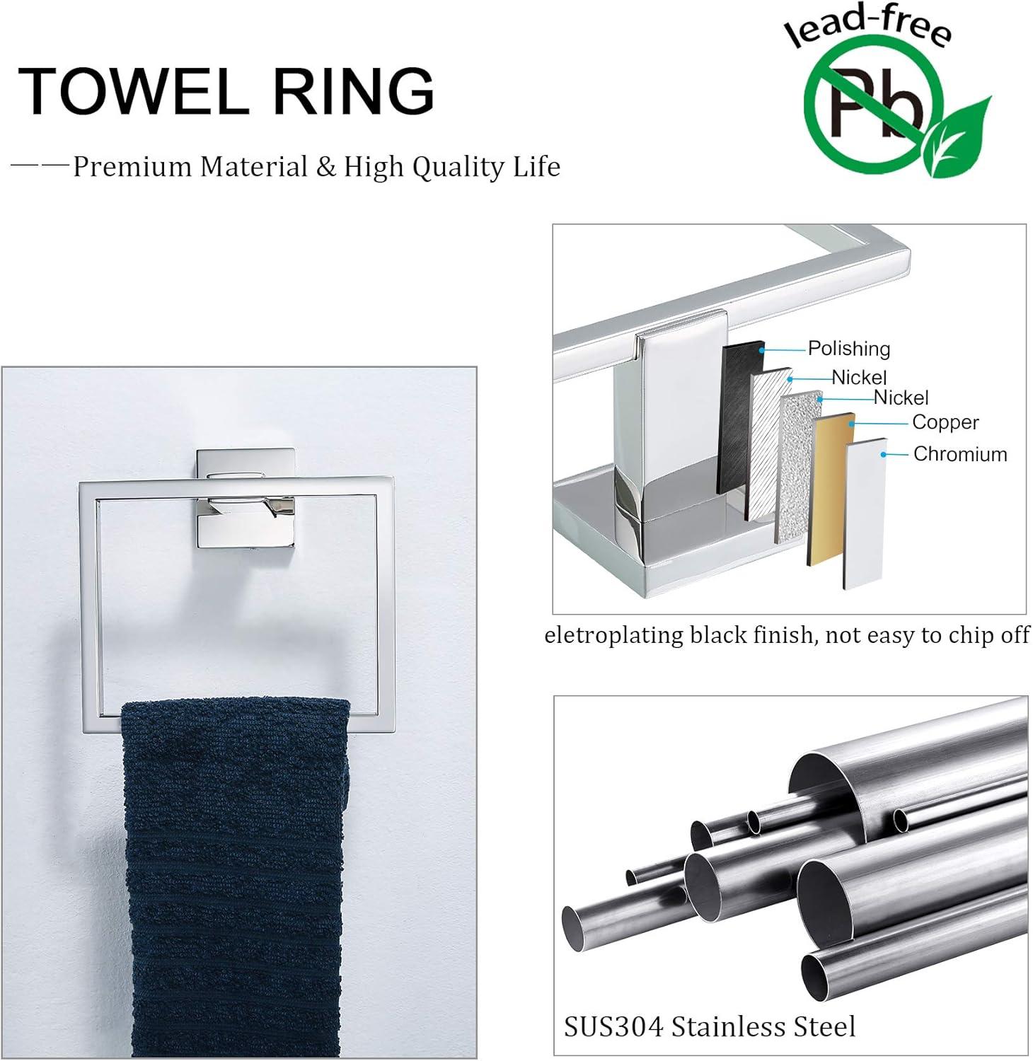 Polished Chrome Bathroom Hardware Set with Towel Bar and Hooks