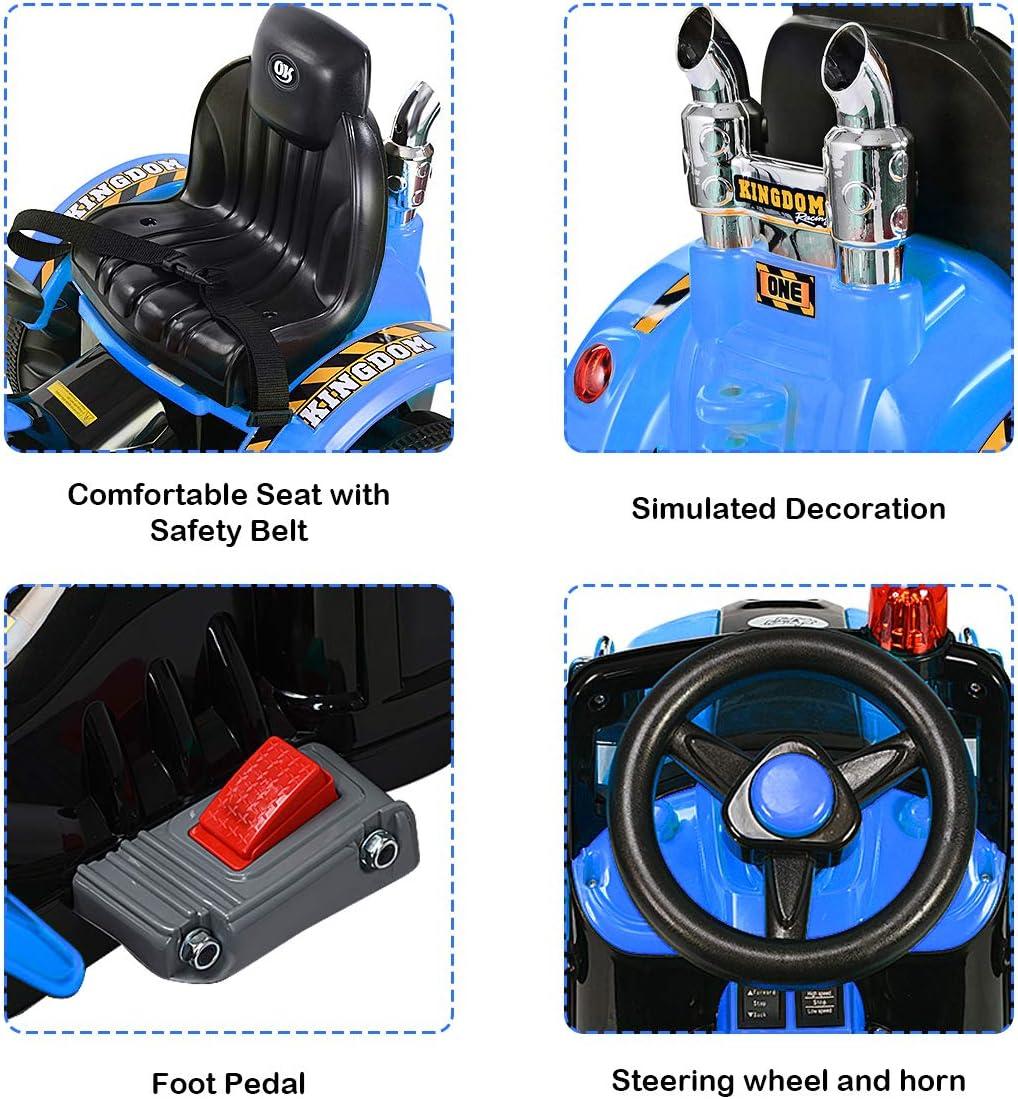 Blue 12V Kids Ride-On Tractor with Front Loader