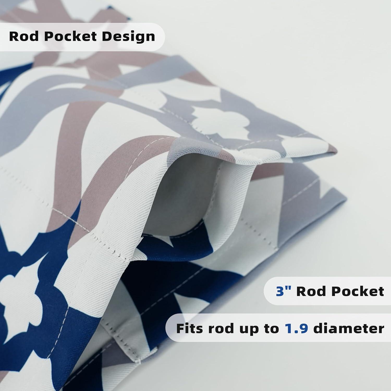 DriftAway Alexander Spiral Geo Trellis Pattern Window Curtain Valance Rod Pocket 52 Inch by 18 Inch Plus 2 Inch Header Navy and Gray 1 Pack