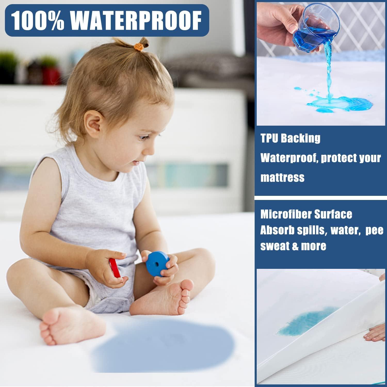 2 Pack Twin Waterproof Mattress Protector Deep Pocket Mattress Cover, Soft Breathable Mattress Pad, Fitted Noiseless Waterproof Bed Cover Stretch to 19"