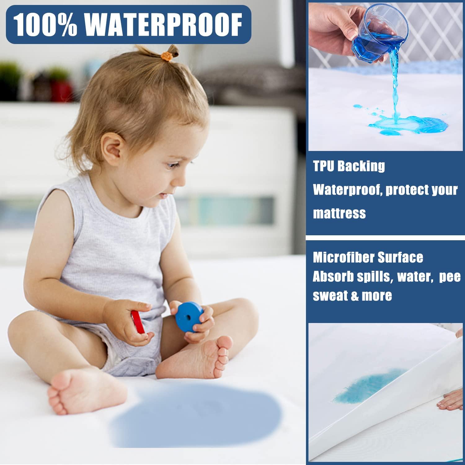 2 Pack Twin Waterproof Mattress Protector Deep Pocket Mattress Cover, Soft Breathable Mattress Pad, Fitted Noiseless Waterproof Bed Cover Stretch to 19"